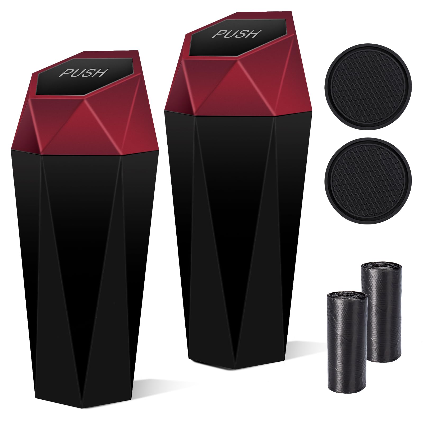 Tecfino Car Trash Can with Lid, 2 Packs Diamond Design Mini Cup Holder Trash Can for Car, Portable Automotive Car Garbage Bin fo