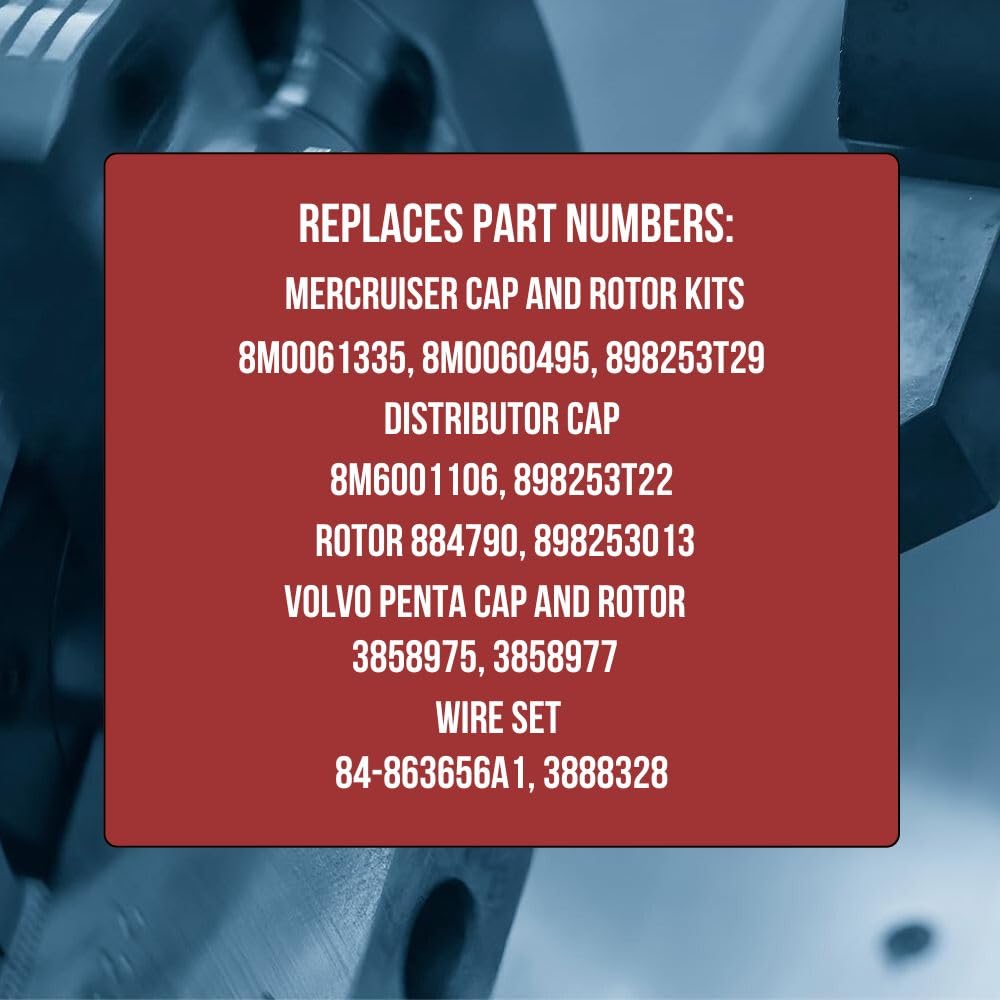 Distributor Cap, Rotor, Spark Plug Wires Tune Up Kit For Mercruiser 5.0 5.7 Mpi Mag And Volvo Penta 5.0 5.7 Gi Gxi