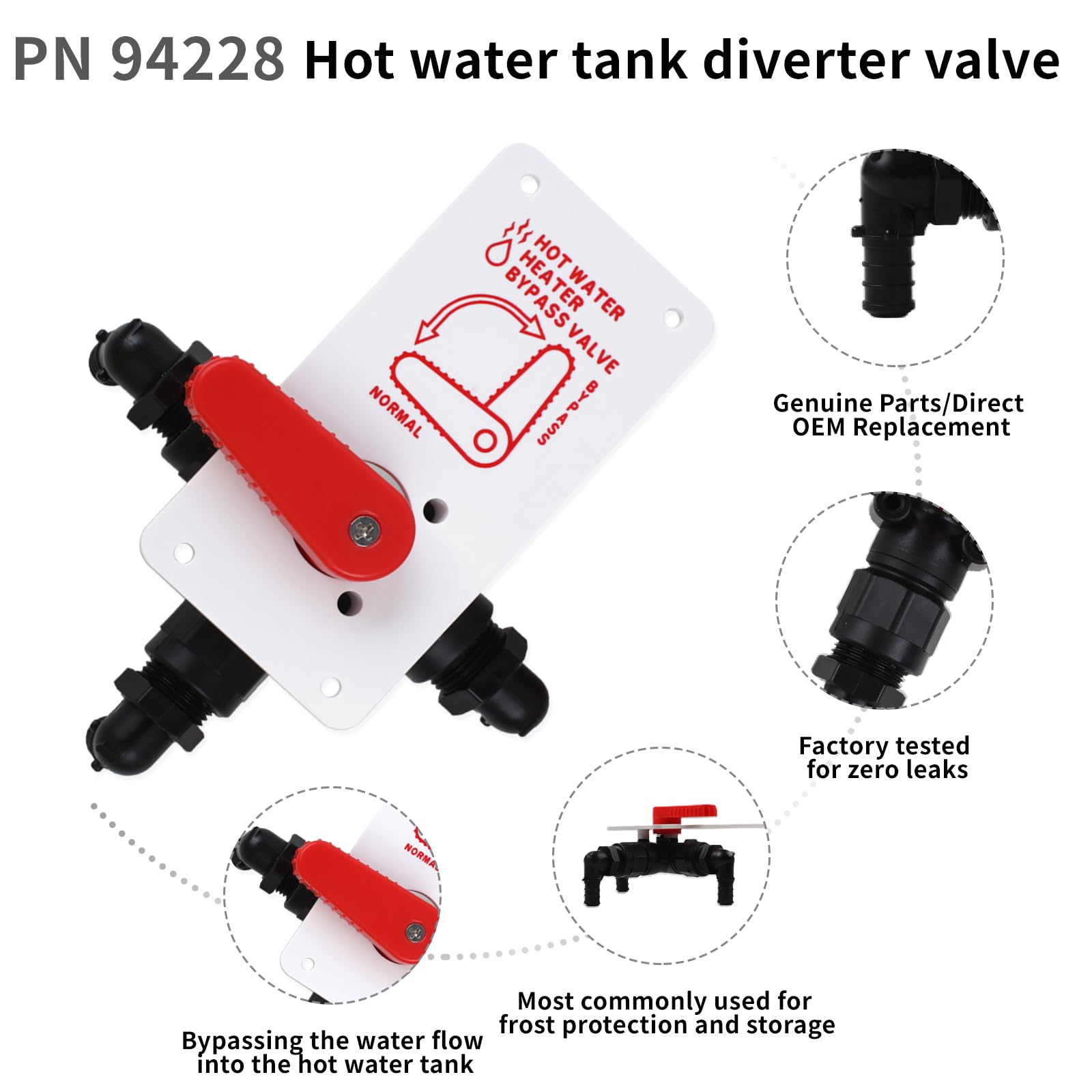 RV Hot Water Tank Diverter Valve PN 94228, New Upgrade is Stronger, Valve Fits Snugly and No Longer Leaks, 94228 RV Camper Hot W