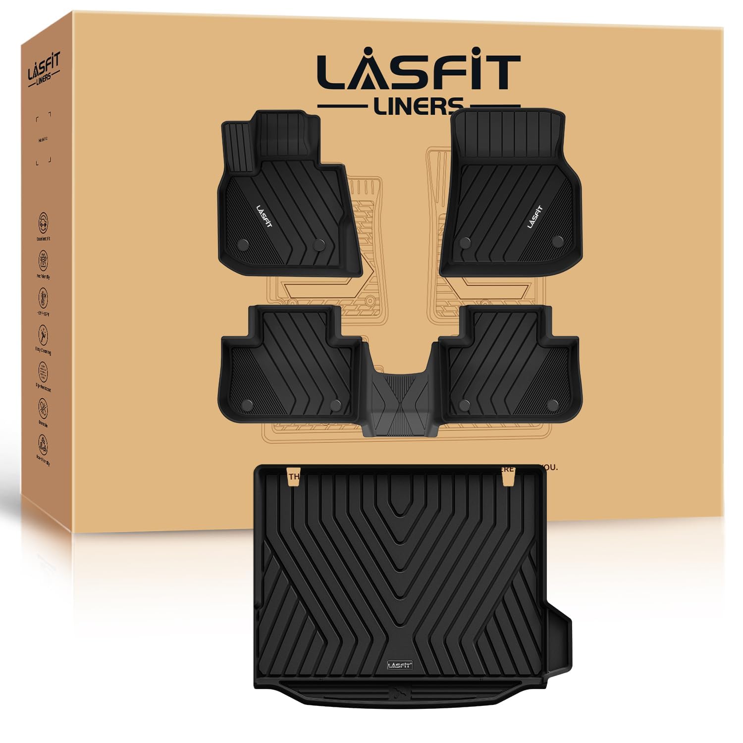 Lasfit 2018-2024 Bmw X3 Floor Mats & Trunk Mat, Custom Fit Tpe All Weather Car Liners Full Set For X3 30I/M/M40I/M Competition A