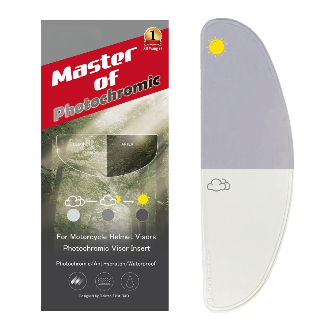 XII WY Motorcycle Full Face Helmet Shield Insert - Photochromic Anti-Fog Film, Transitional Visor, Clear to Indigo Tint, Sun-Res