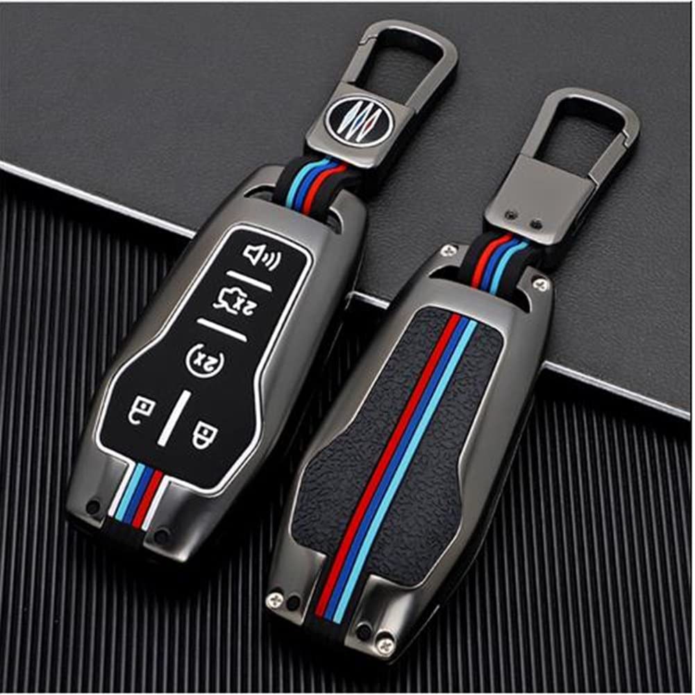 OTMIK Zinc Alloy Car Key Cover Cases Compatible with Ford Edge Explorer F-150 F-250 Fusion Mondeo 5 Buttons with Fluorescent Tri
