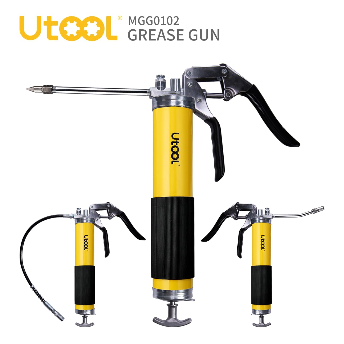 Utool Grease Gun, 8000 Psi Heavy Duty Pistol Grip Grease Gun Set With 14 Oz Load, 18 Inch Spring Flex Hose, 2 Working Coupler, 2