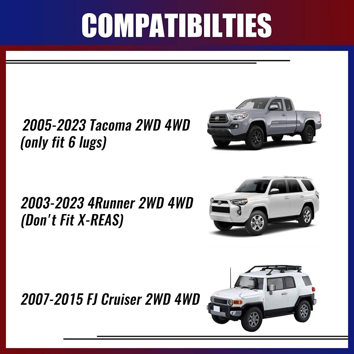 2.5 Inch Leveling Kits For 2005-2023 Tacoma, 2003-2023 4Runner, 2007-2015 Fj Curiser, Front Strut Spacers 2.5'' Lift Kit Compati