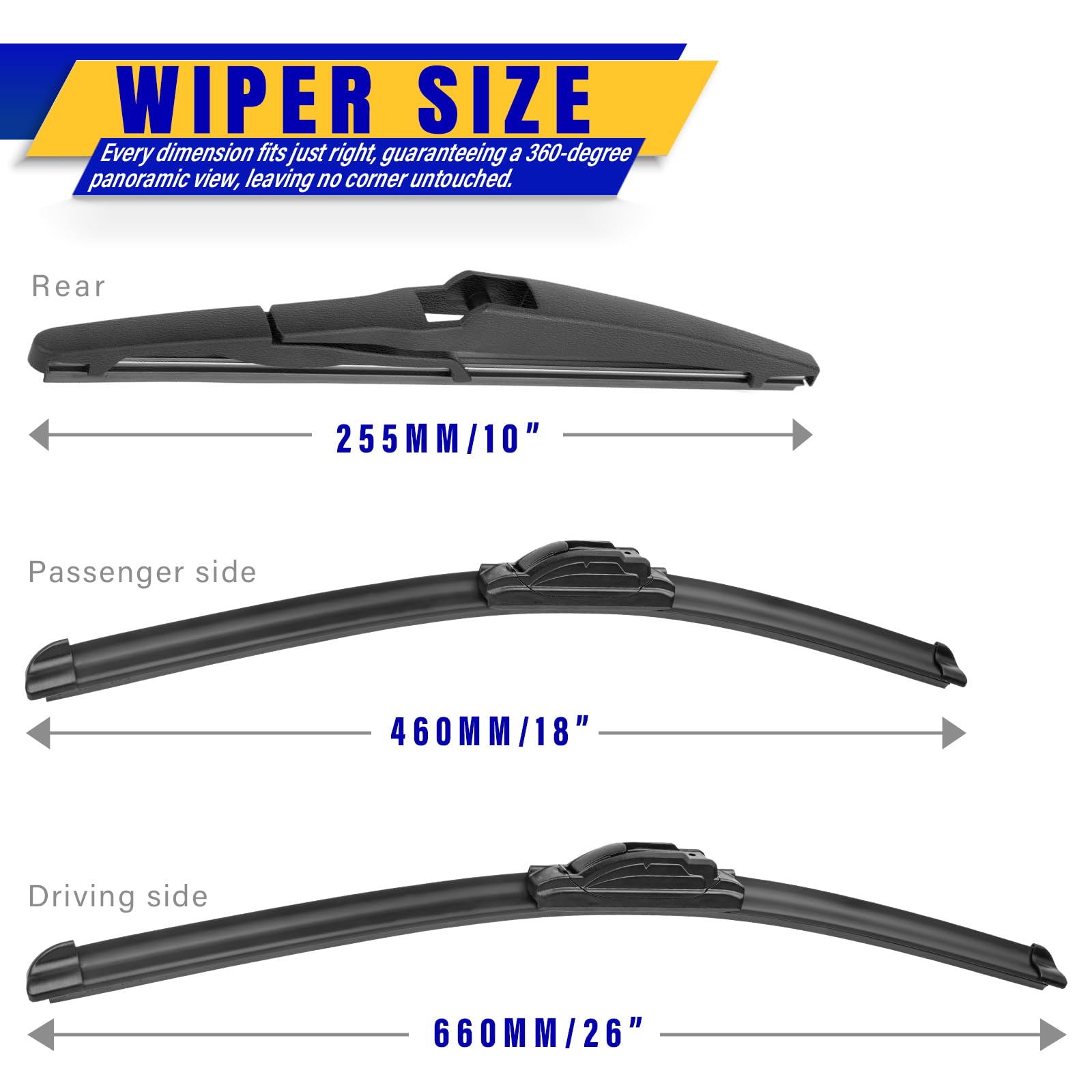 3 Wipers Replacement For 2020-2022 Toyota Highlander, Windshield Wiper Blades Original Equipment Replacement - 26''/18''/10'' (S