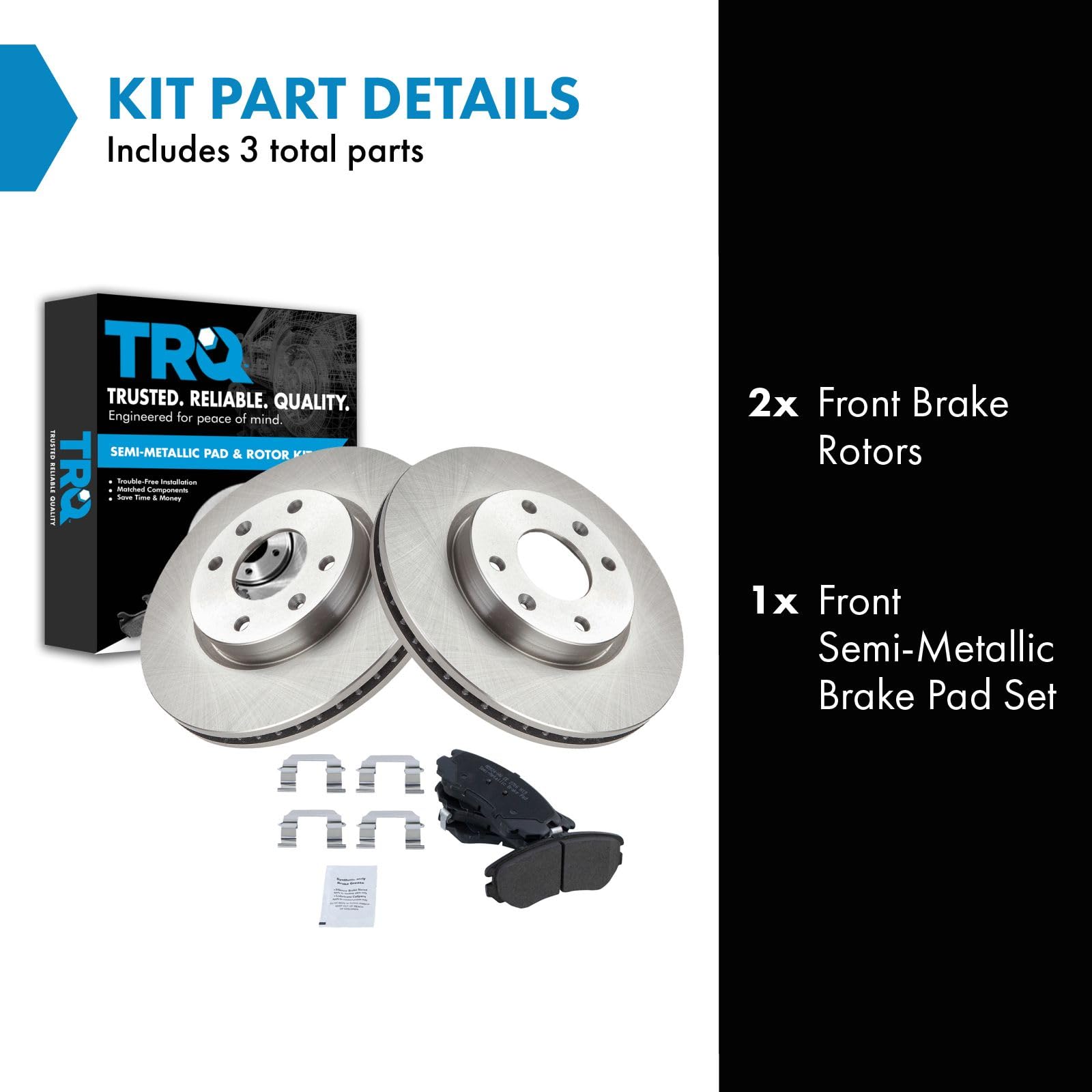 Trq Front Brake Pad & Rotor Kit Brake Pads Brake Rotor Semi-Metallic Compatible With 2004-2005 Hyundai Sonata 2003-2006 Kia Opti