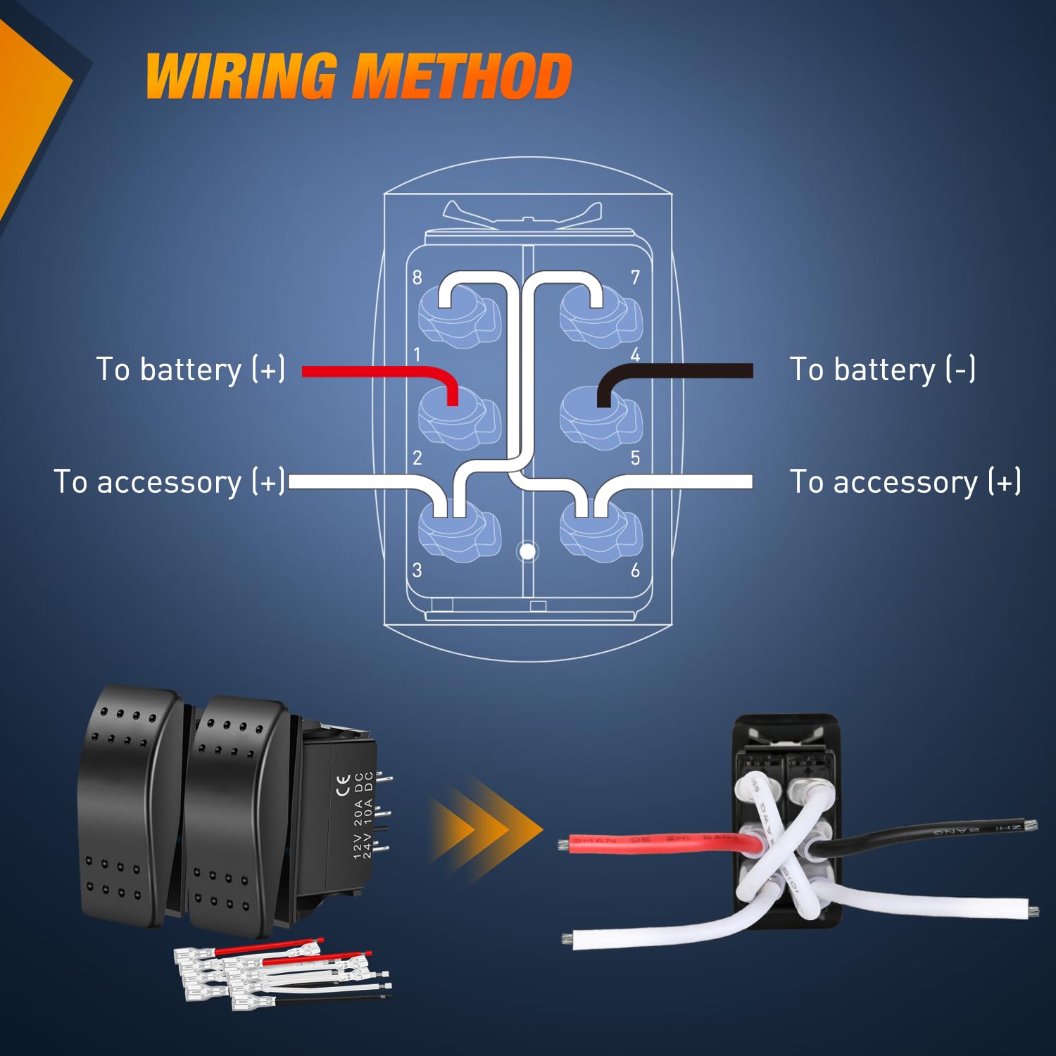 Nilight 2 Pack Momentary Rocker Switches 6 Pin Waterproof On Off On Dpdt Toggle Switch 20A/12V 10A/24V With Jumper Wires Set For