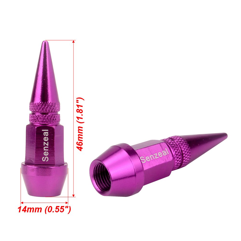 Senzeal 4X Long Impale Spike Style Polished Aluminum Tire Valve Stem Caps Purple