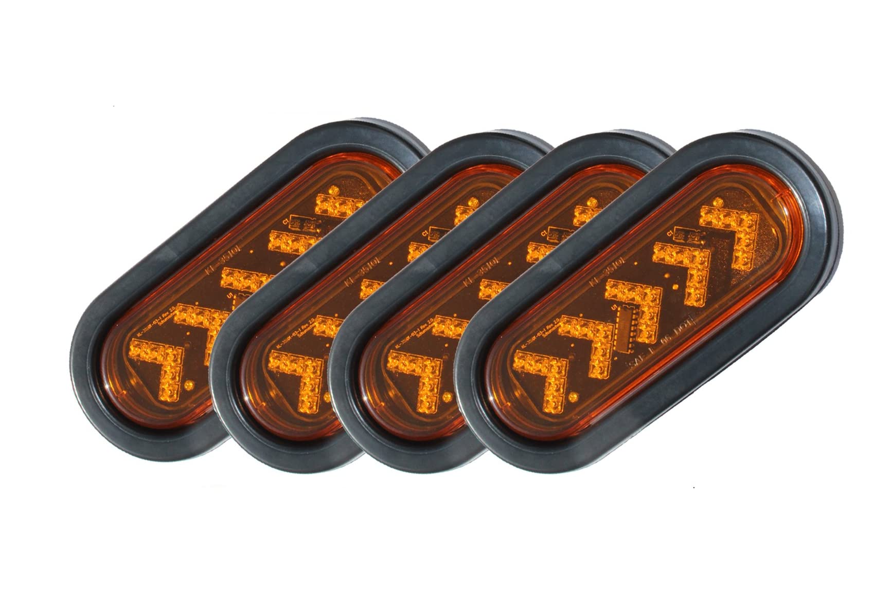 Radiant Pack of 4 LED Sealed 6 7/16 Oblong Arrow Turn Signal Light Kit Amber with Sequential Light, Grommet and Plug Truck Trail