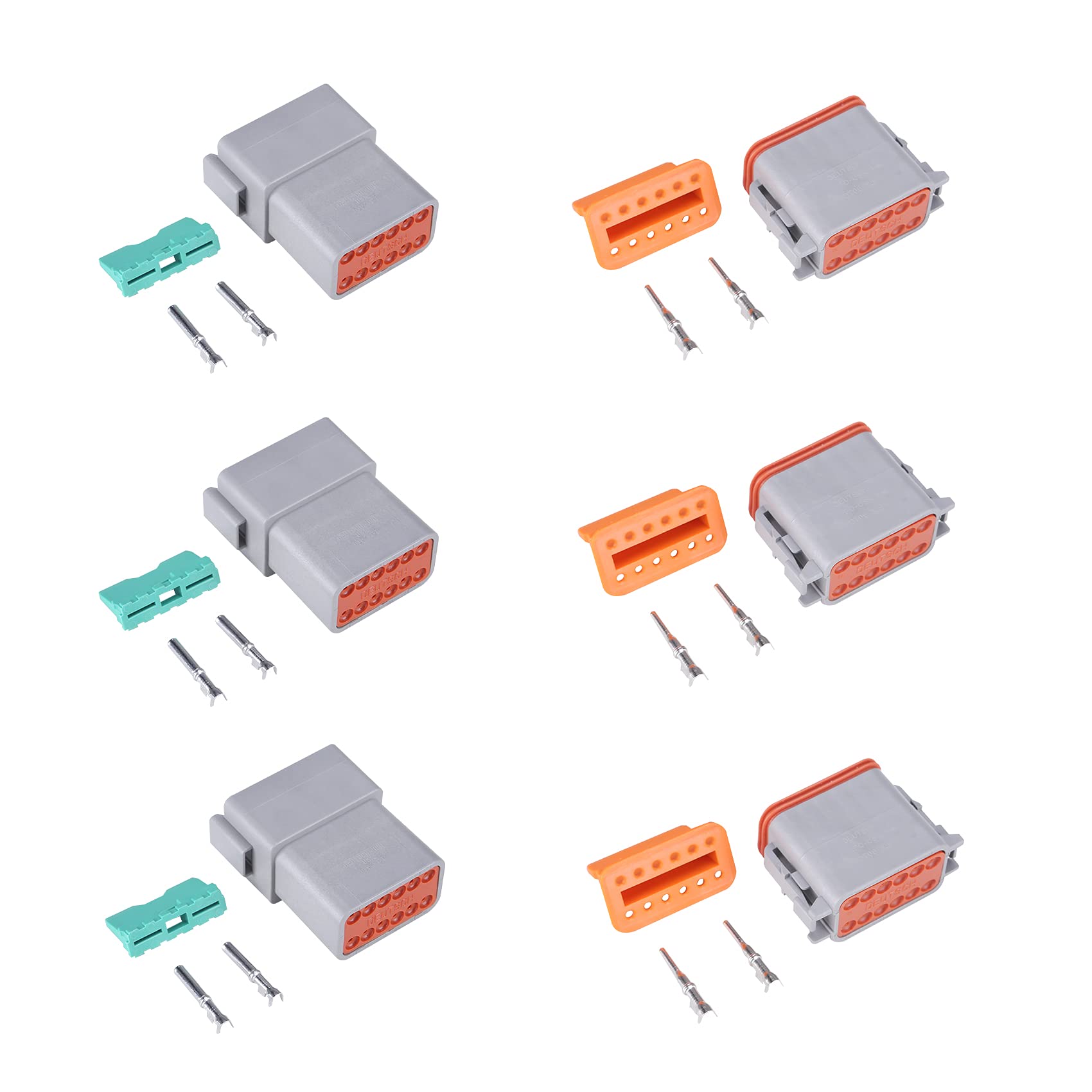 Muyi 12 Pin Connector 3 Kits Dt Series Automotive Connectors Ip67 Waterproof Electrical Wire Connector Heavy Duty 14-18 Awg Wire