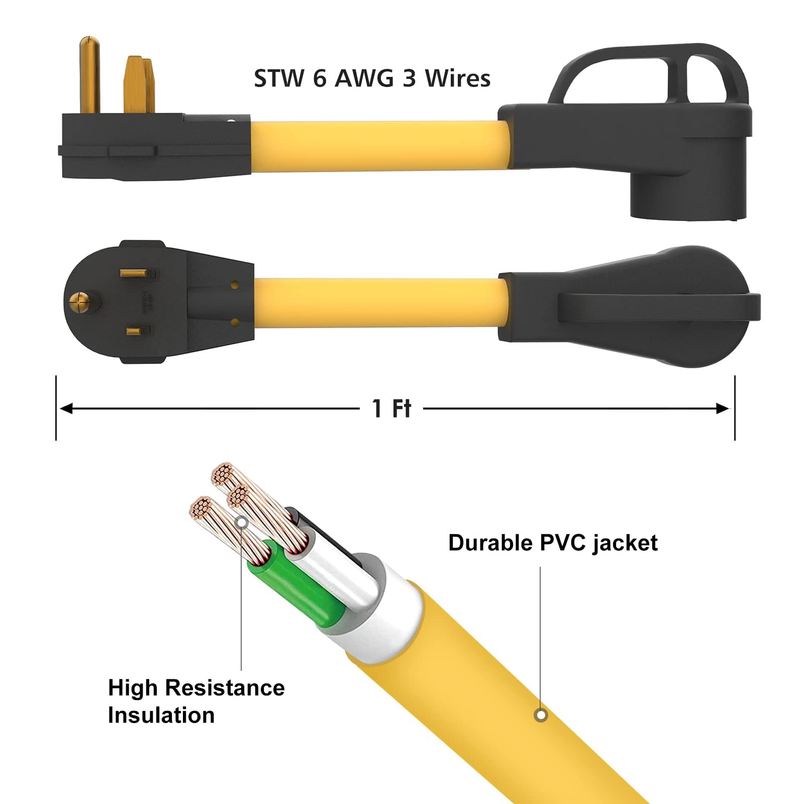 Nema 6-50P To 14-50R Ev Charger Adapter Cord, 125V/250V 3 Prong Dryer Outlet Male Plug To 50 Amp 4 Prong Female Ev For Level 2 C