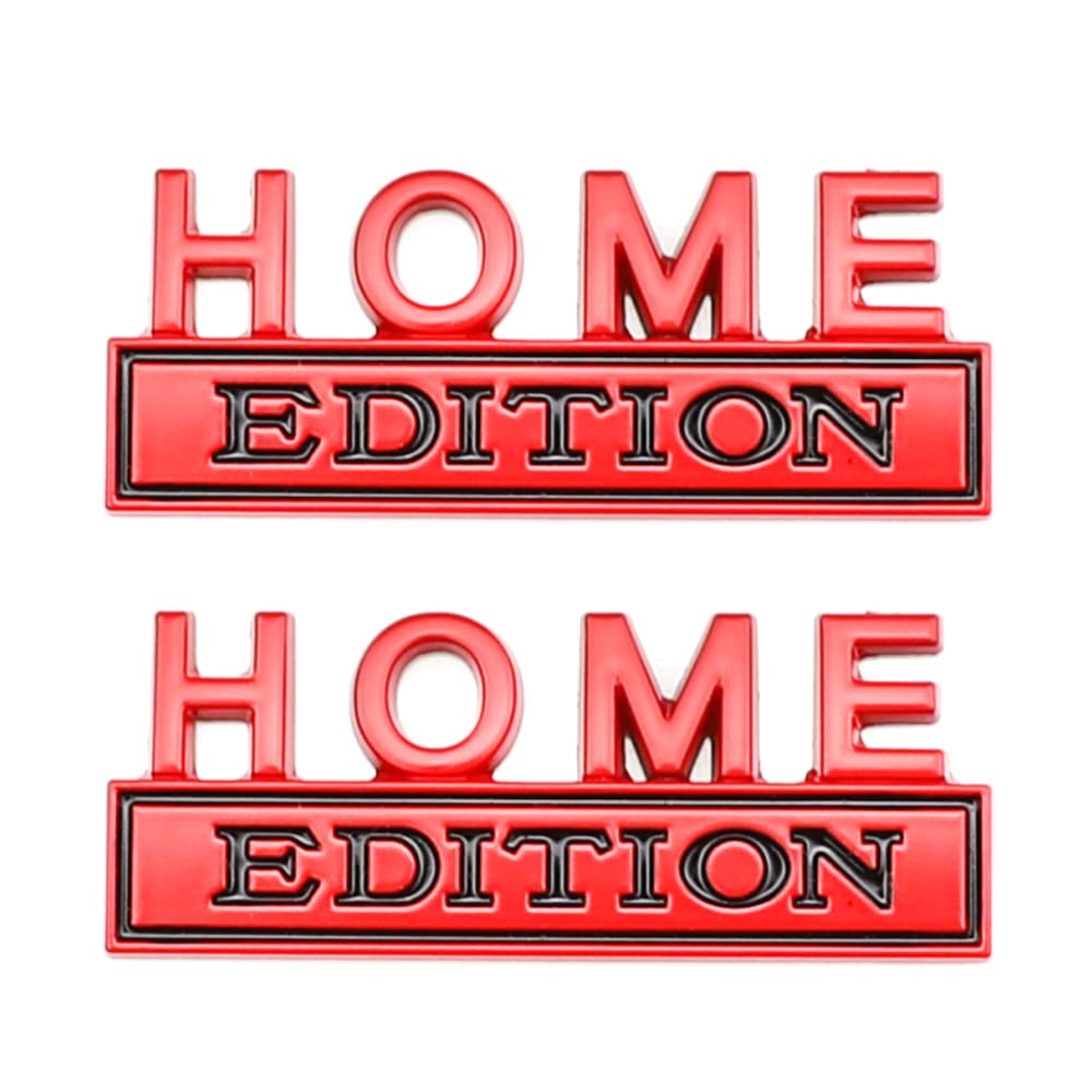 2 Pcs Home Edition Emblem Car Side Rear Front Hood Trunk Door Badge 3D Decal Sticker Fit For Car Truck Suv (Home, Red)