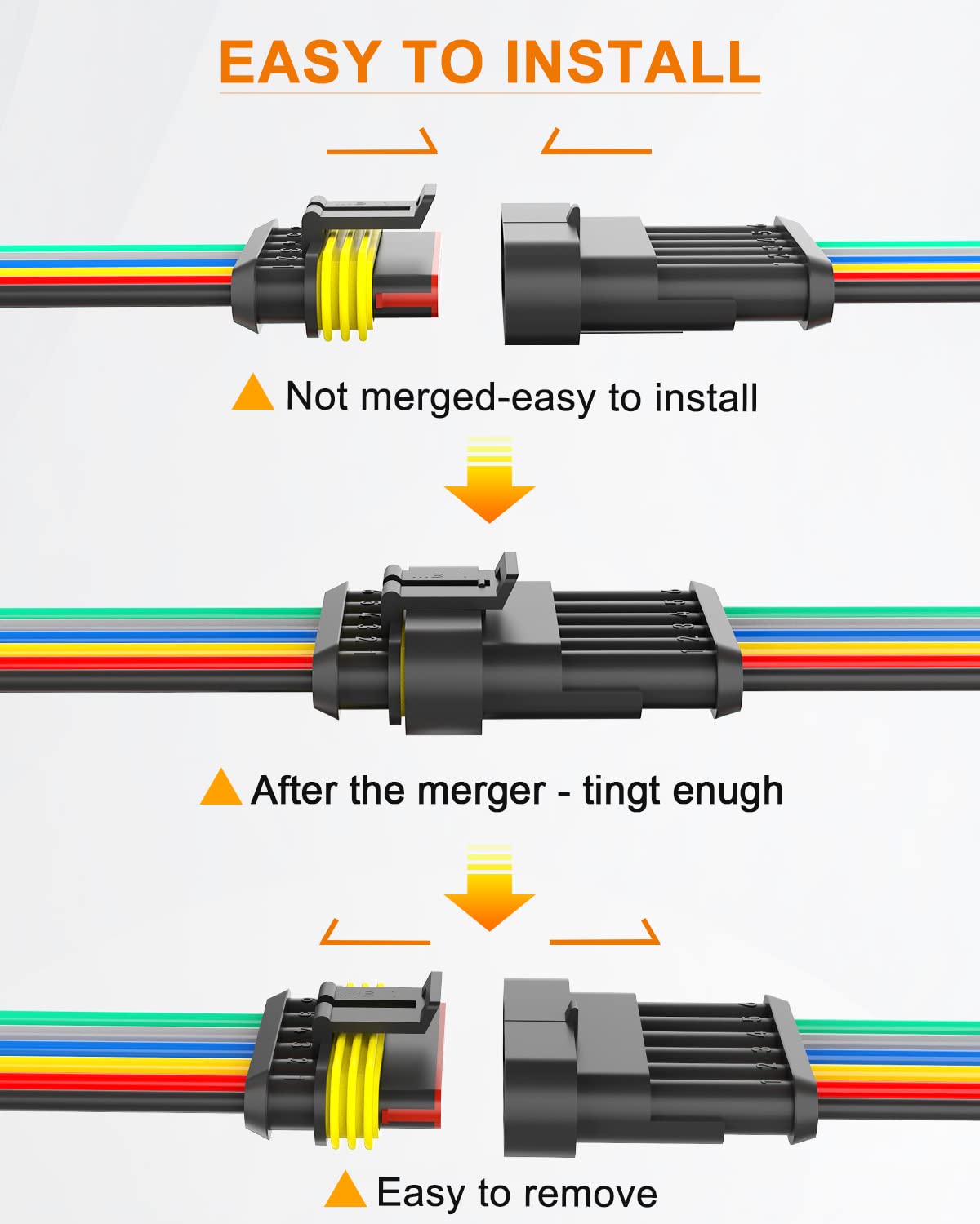 Naoevo 6 Pin Connector Waterproof,16 Awg 6 Wire Connectors, Automotive Electrical Connectors Male And Female Way With Heat Shrin