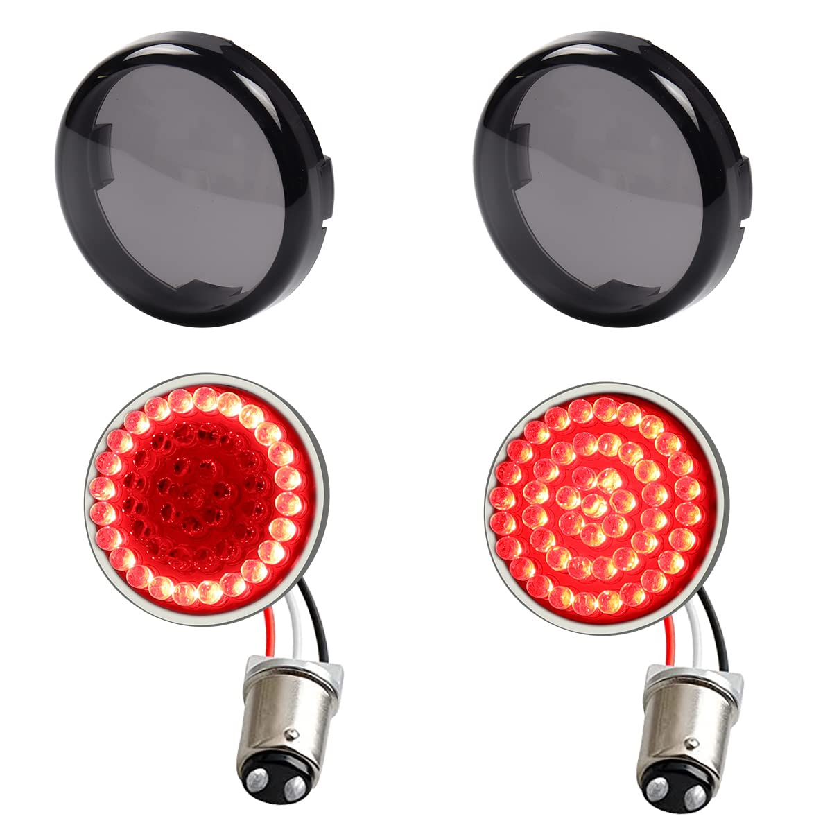 Motoparacc 1157 Rear Led Turn Signal Lights, 2 Inch Bullet Red Brake Tail Light With Smoked Lens Cover For Harley Sporster 1200, Dyna, Road King, Street Glide, Softail 2020