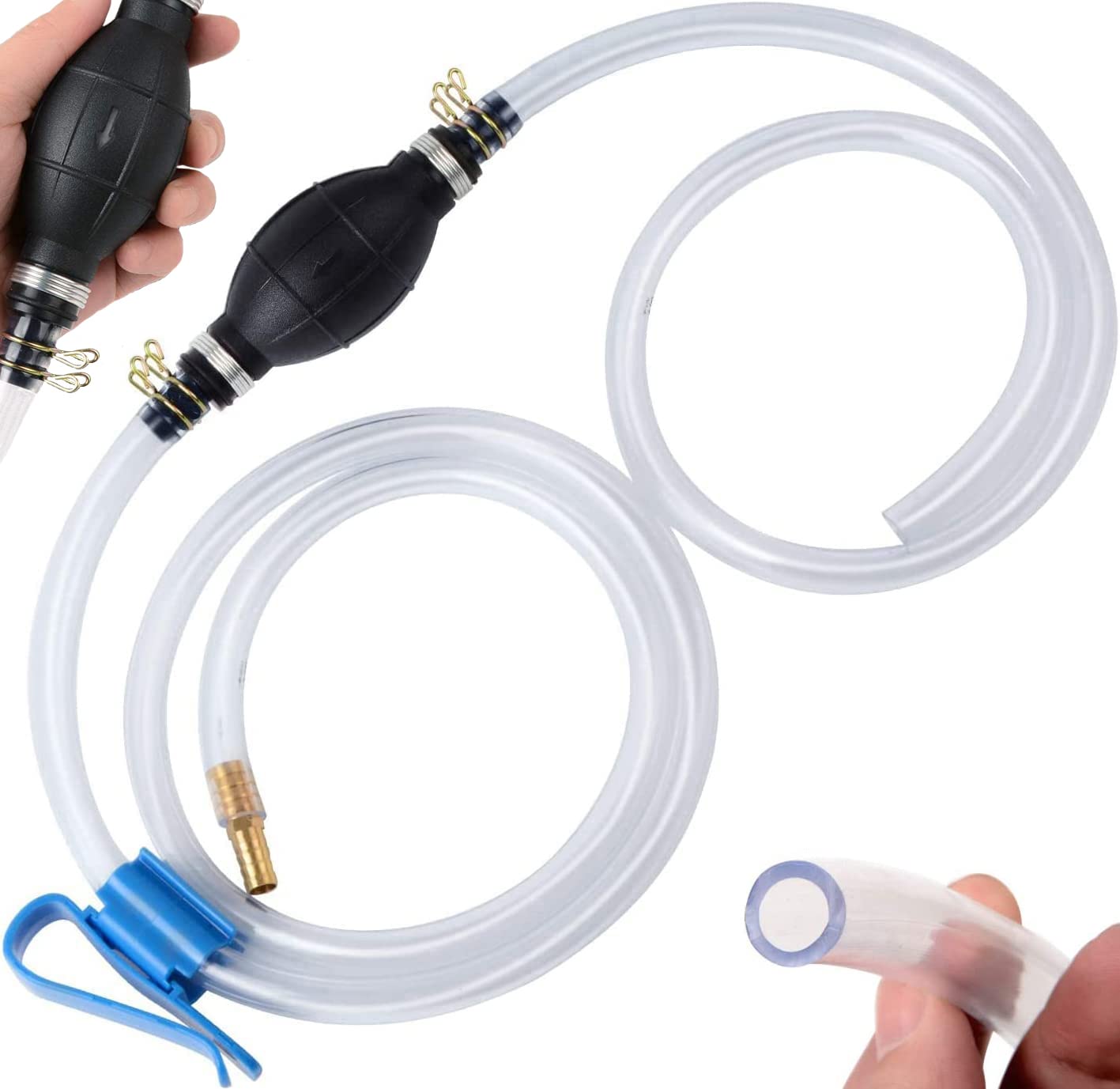 Siphon Pump For Gasoline Gas Oil Fuel Petrol Diesel Fluid Water Fish Tank,Manual Hand Pump 1 Transfer Pump With 2 Durable Pvc Si