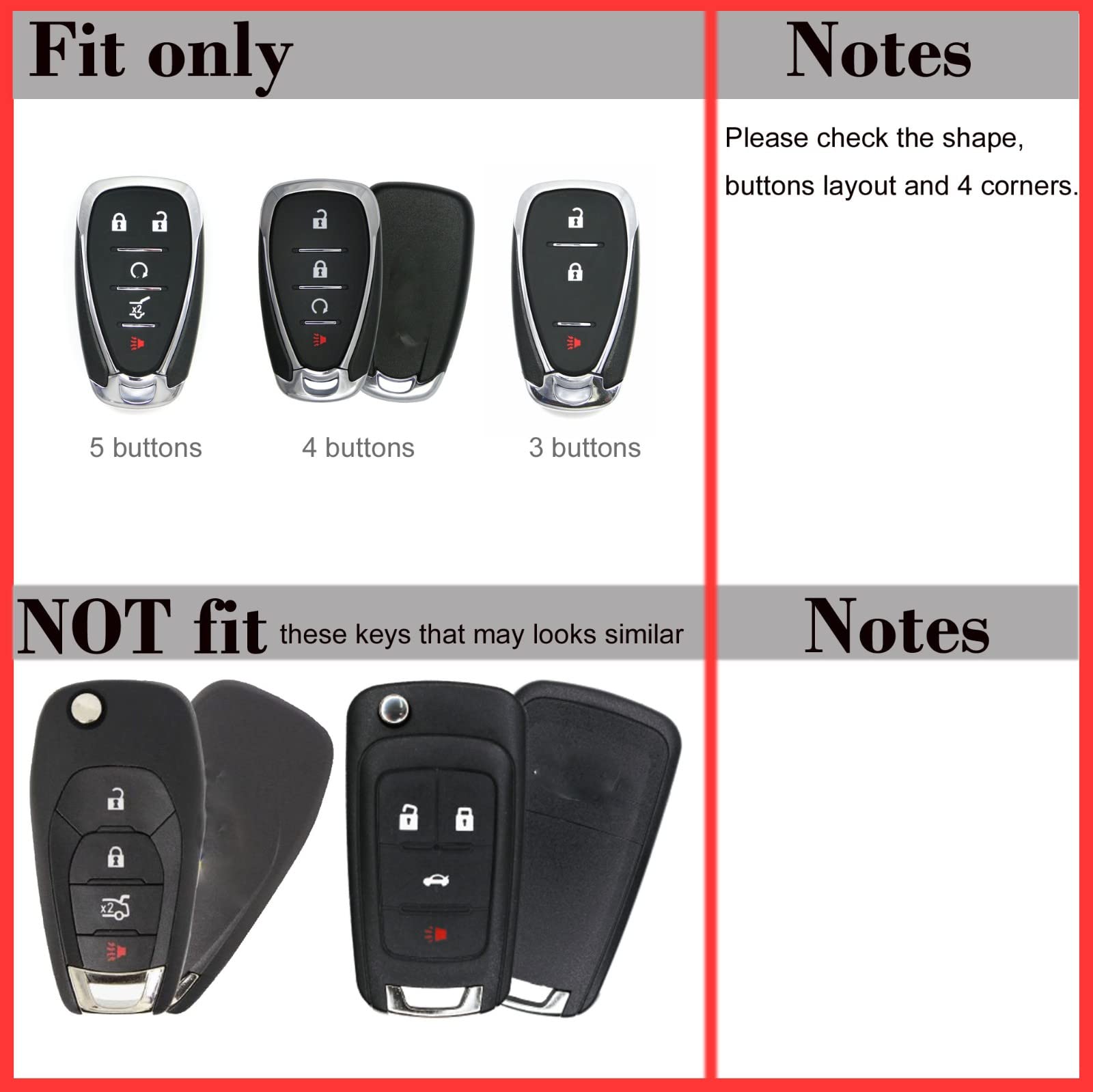 Smart Key Fob Cover For Chevrolet Chevy Malibu Camaro Trax Traverse Sonic Cruze Volt Equinox Spark Hyq4Aa 5 Buttons Red