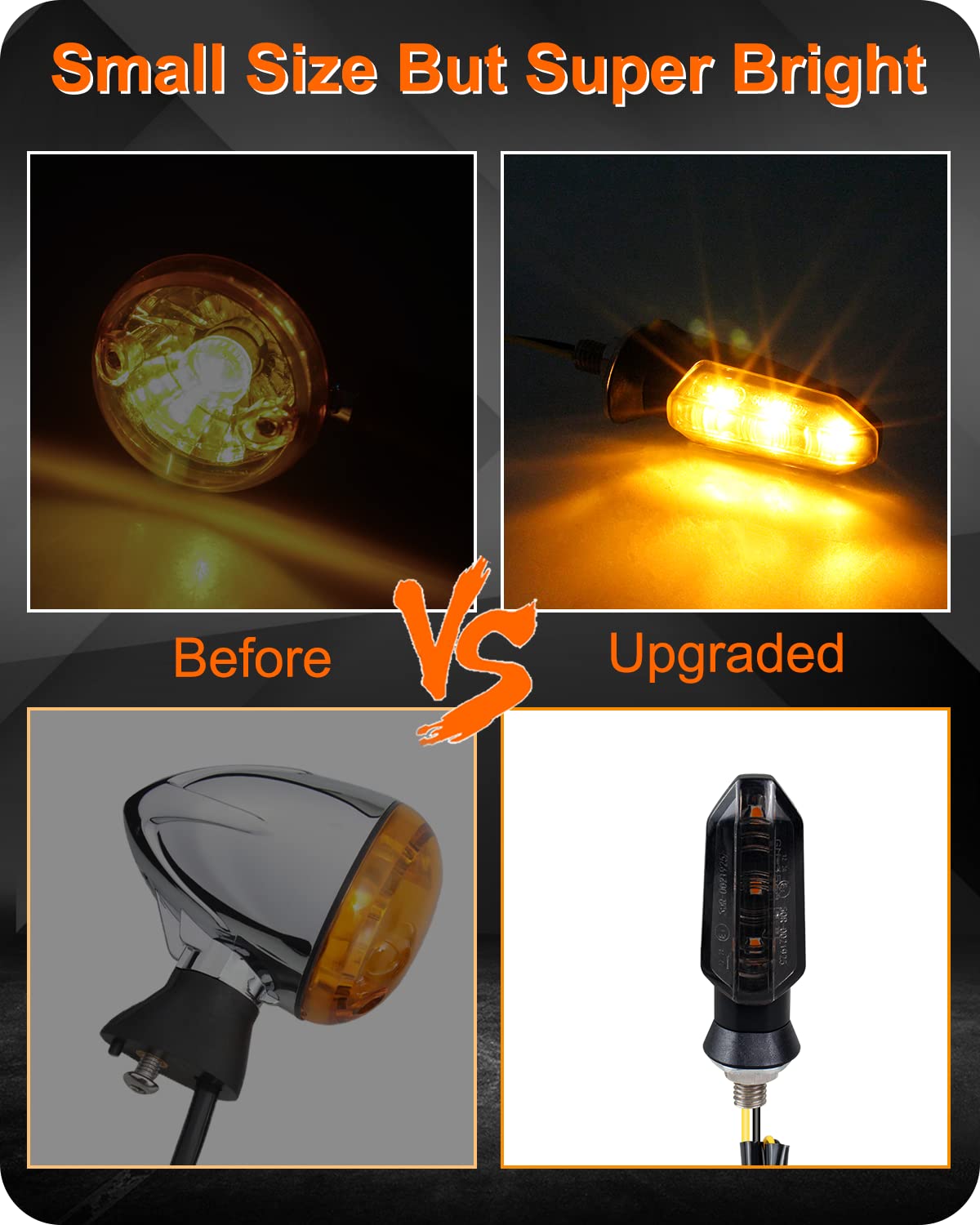 Quasco 4Pcs Universal Motorcycle Turn Signals Front Rear Led Turn Signal Light Sequential Amber Blinkers For Motorbike Scooter Quad Cruiser Off Road Touring