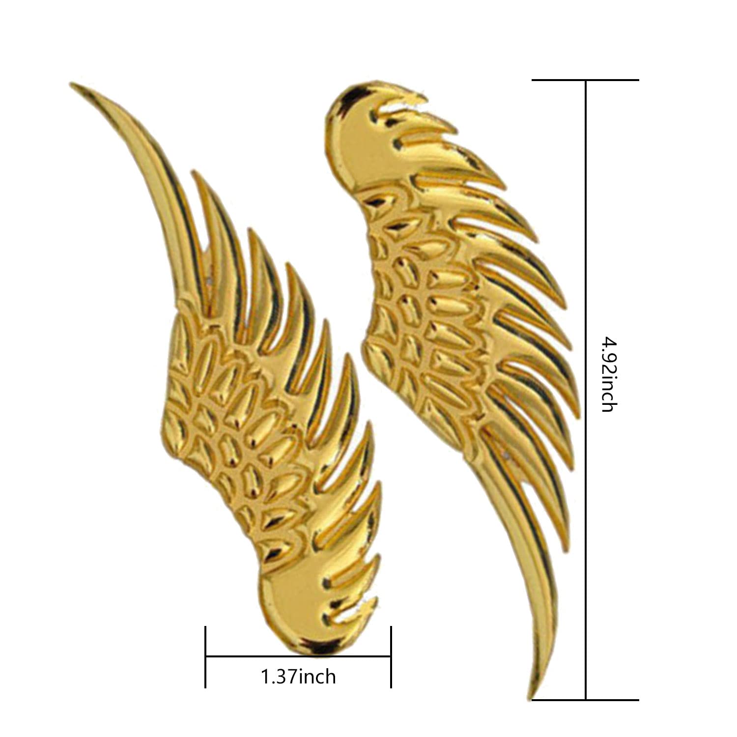 Jeseny 2 Pieces Car 3D Angel Wings Badges Decals, Car Big Wings Metal Stereo Sticker, 4.9In Safety Warning Anti-Collision Reflective Decorative Stickers, Car/Motorcycle Universal Accessories (Golden)
