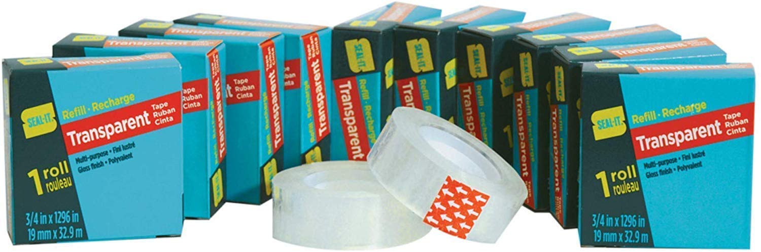 Seal-It Transparent Stationery Tape Refill Rolls (3/4In X 1296In), 12Pk (60061)
