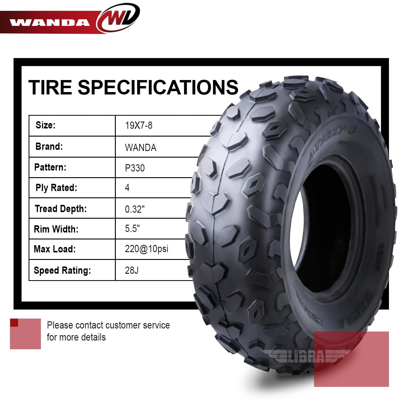 Wanda 2 New Sport Atv Tires 19X7-8 4Pr - 10038