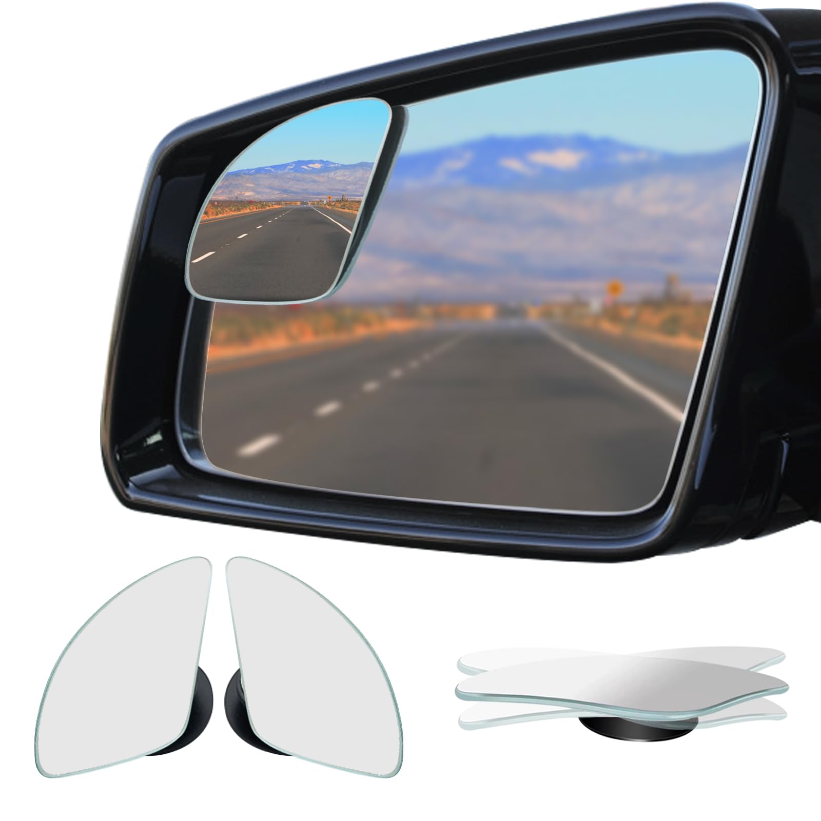 Ampper Fan Shaped Blind Spot Mirror, Frameless Hd Glass Convex Wide Angle Stick On Blindspot Mirror Rearview Car Mirror For Car