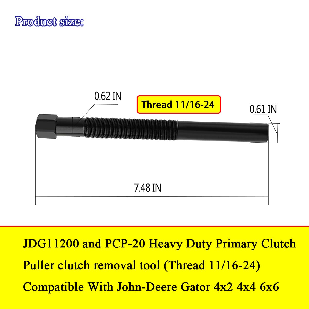 Xtptfabs Heavy Duty Primary Clutch Puller Clutch Removal Tool (Thread 11/16-24) Compatible With John-Deere Gator 4X2 4X4 6X6 (Re