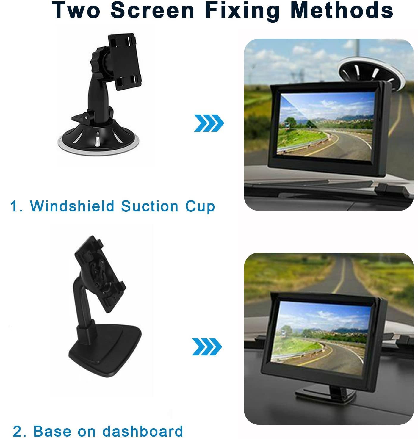B-Qtech 5 Inch Hd Backup Camera Monitor Only Rear View Reverse Display Screen With Two Brackets, V1/V2 Two Video Input, 12V/24V