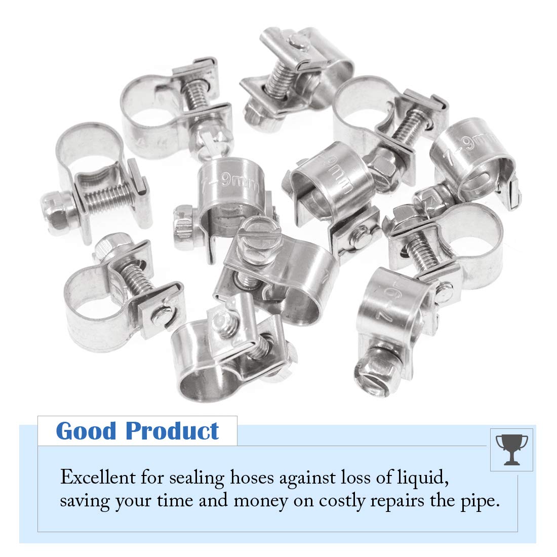 Glarks 12Pack 7-9Mm Stainless Steel Mini Fuel Injection Hose Clamps Adjustable Pipe Hose Clip Tube Clamps Set (9/32''-11/32'' Di