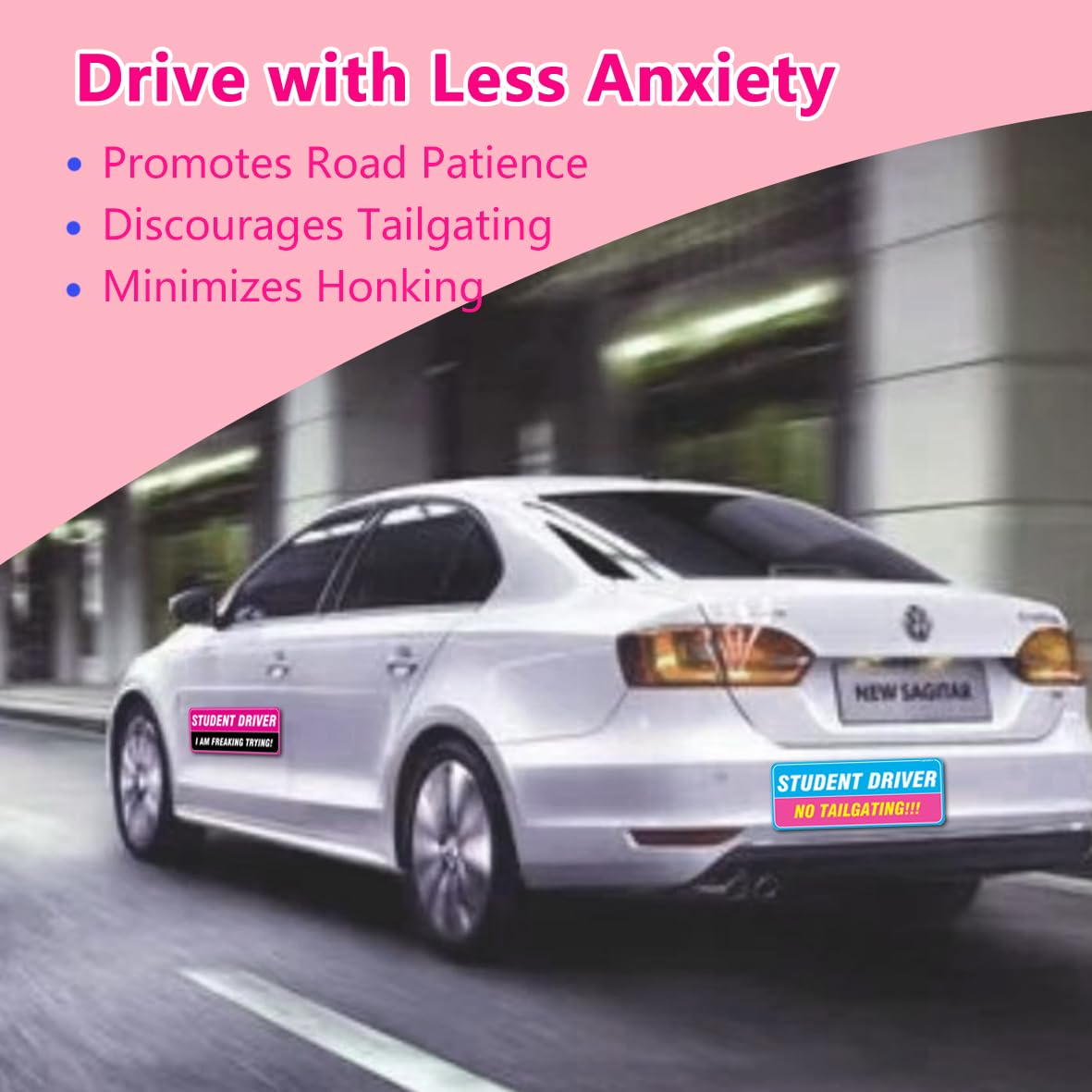 3-Pack New Driver Car Magnets - Funny & Reflective, Removable Novice Safety Signs - Weather-Resistant - Large 10x3.5 in - Perfec