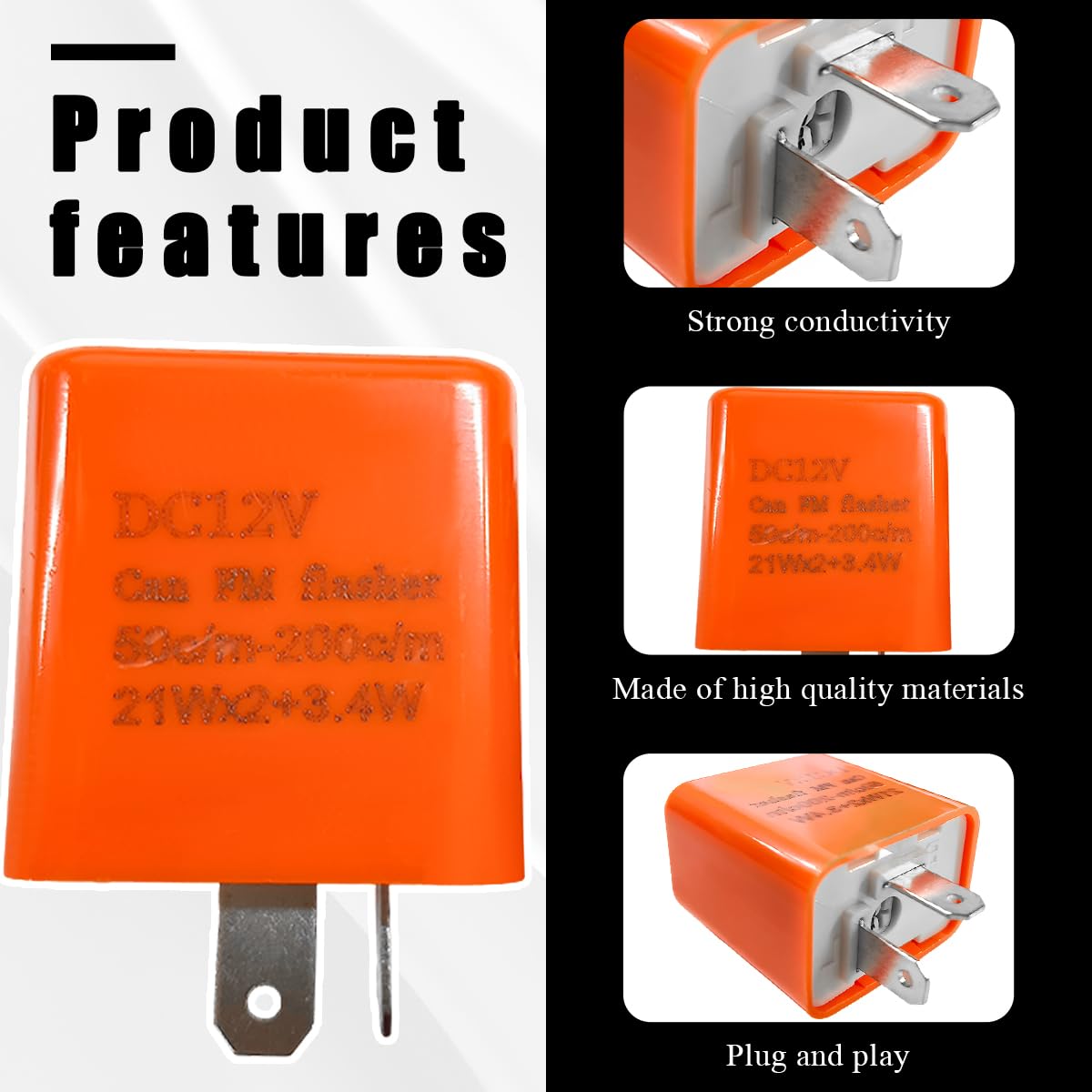 Wevdn 2PCS 12V Speed Adjustable 2 Pin LED Flasher, Electronic Flasher Relay Replacement Hazard Warn Flasher Relay, 2-Pin Hyper F