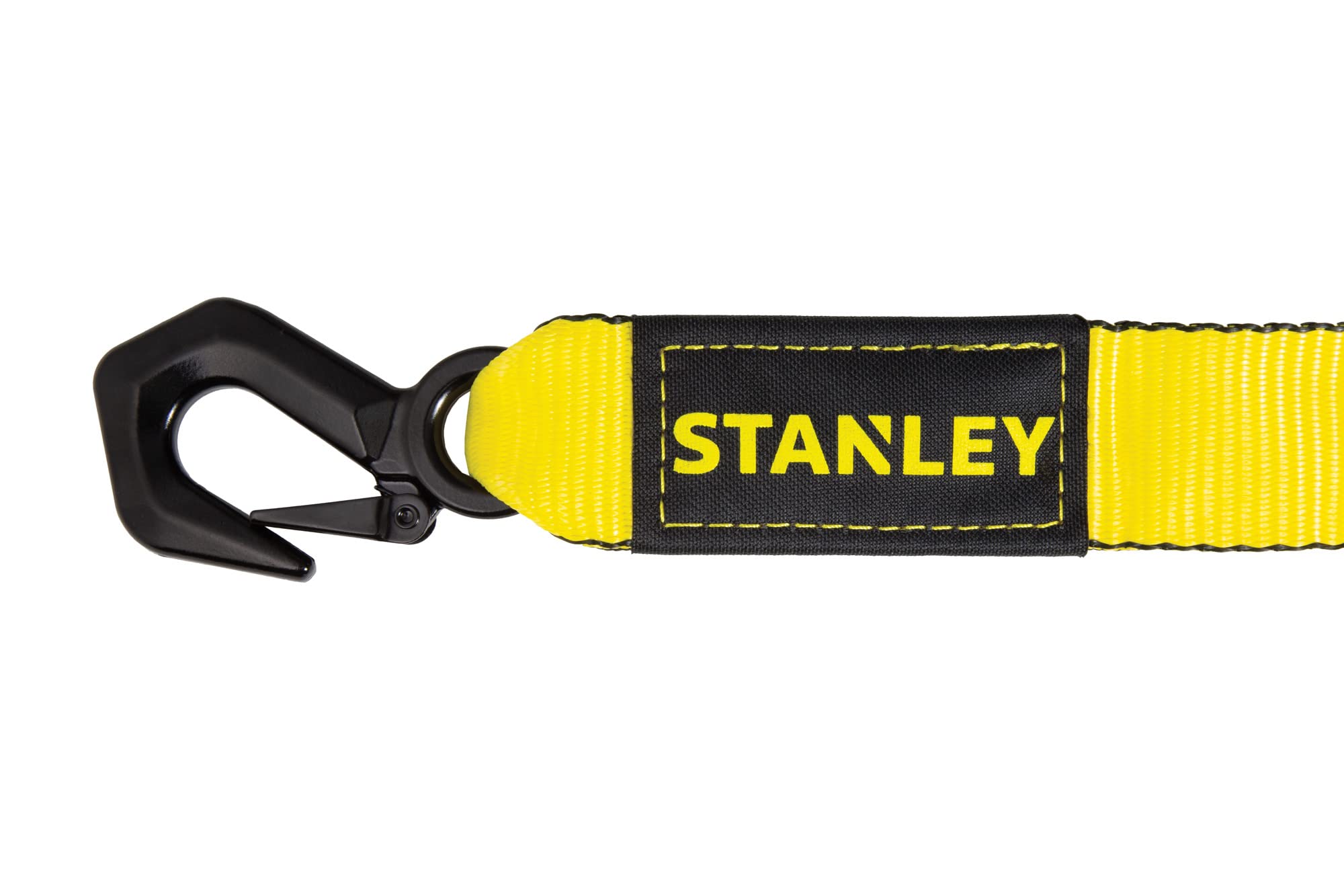 Stanley S1053 Black/Yellow 2'' X 30' Heavy-Duty Tow Strap With Black Forged Steel Hooks - 3,000 Safe Working Load / 9,000 Lb Bre