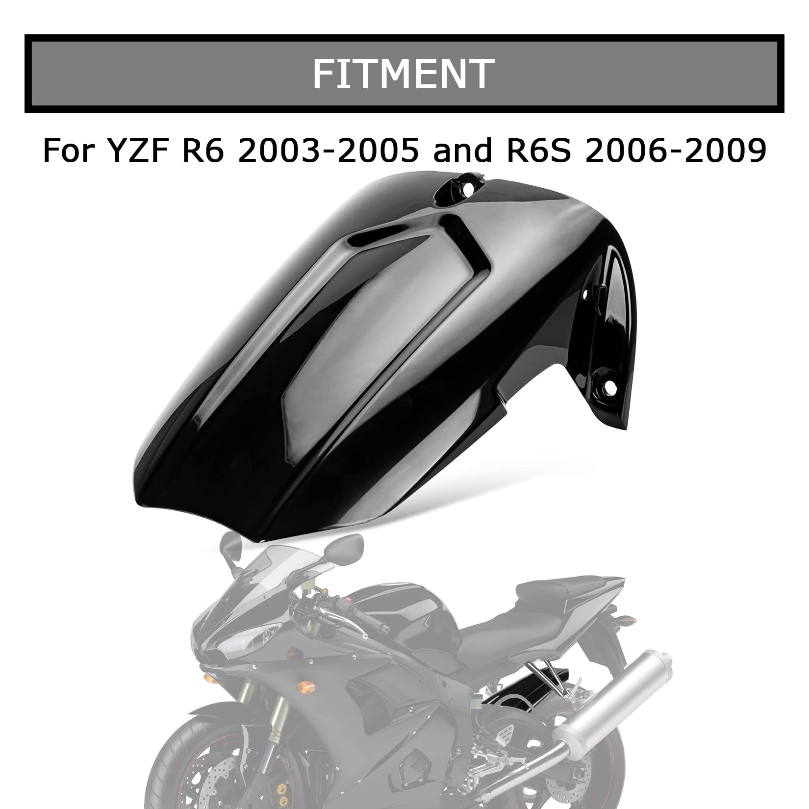 PSLER Rear Mudguard Tire Hugger for YZF R6 2003-2005 and for R6S 2006-2009 (Black)