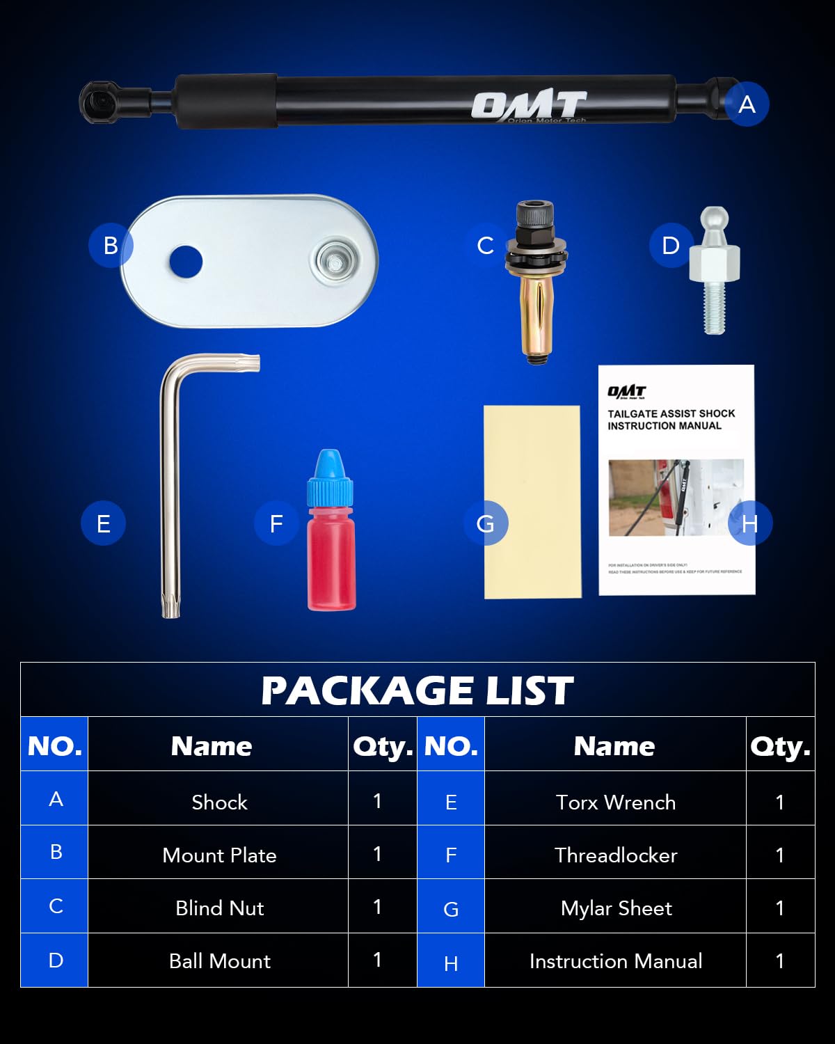 Orion Motor Tech Truck Tailgate Assist, Pickup Tailgate Lift Assist Kit Compatible With 1997 1998 1999 2000 2001 2002 2003 Ford F150, 1999 To 2016 F250 F350 Super Duty, & 2010 To 2016 F450 Super Duty
