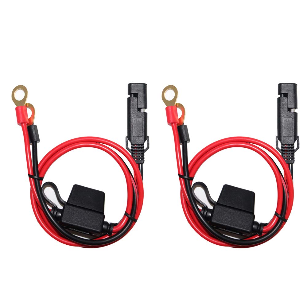 [2 PACK] SPARKING 2FT Motorcycle Battery Charger Cord, Sae to O Ring Terminal Quick Disconnect Assembly Extension Cable, Sae 2Pi