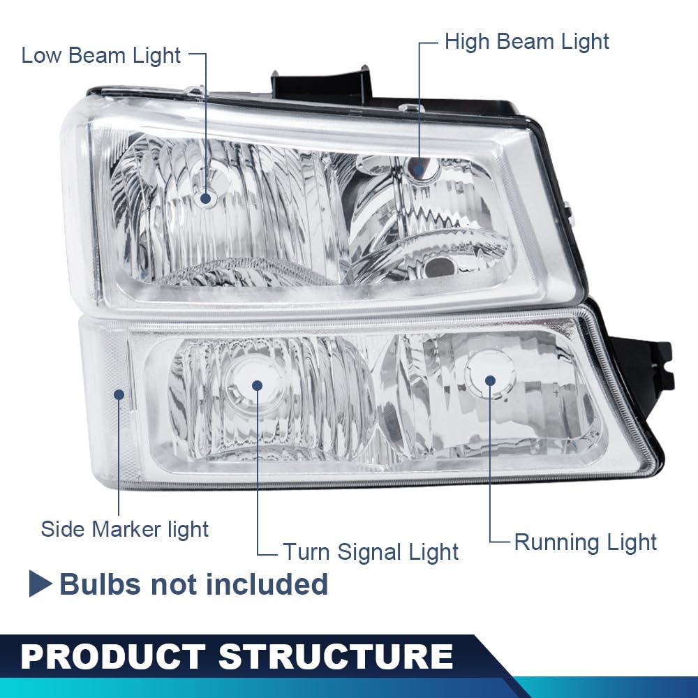 Pit66 Headlight Assembly Compatible With 2003-2006 Chevy Silverado 1500 2500 3500 Hd Models Fit 03-06 Avalanche (Fit No Cladding