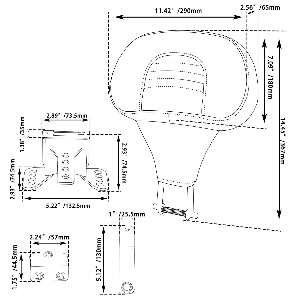Fovplue Adjustable Rider Backrest, Detachable Plug-In Driver Backrest Pad W/Mounting Kit For Harley Touring 2009-2024,For Cvo Road Glide Street Glide Tri Glide Flhtk/L Electra Glide Road King,Style 1