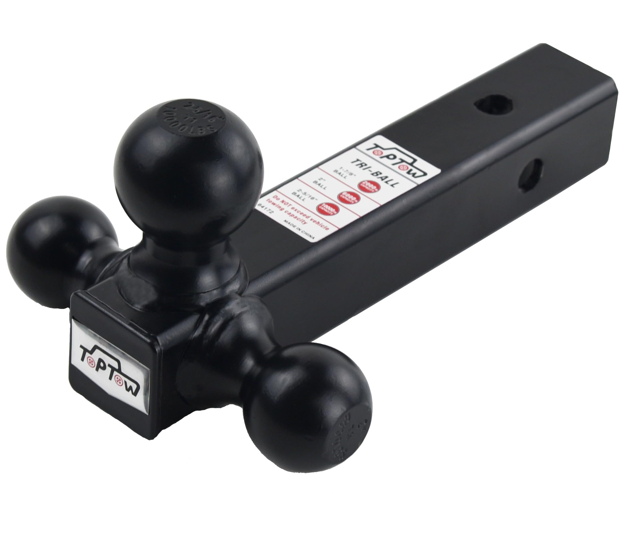 Toptow Trailer Hitch Tri Ball Mount, With 1-7/8'', 2'' And 2-5/16'' Chrome Tow Balls, Fits For 2'' Receivers