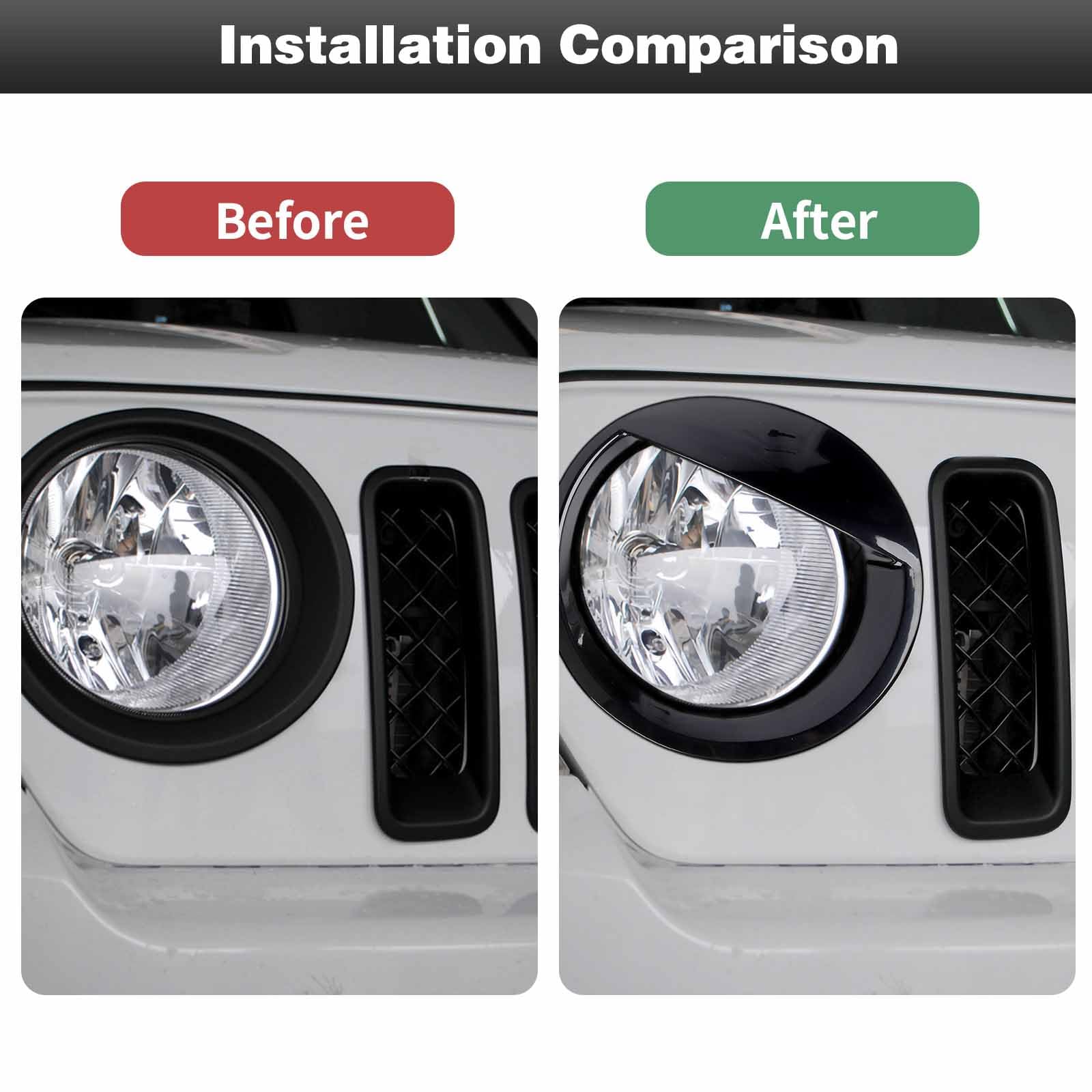 Cherocar For Jeep Patriot Mesh Grille Grill Insert & Headlight Turn Light Cover Trim Exterior Accessories For Jeep Patriot 2011-2016,Black-With Mesh