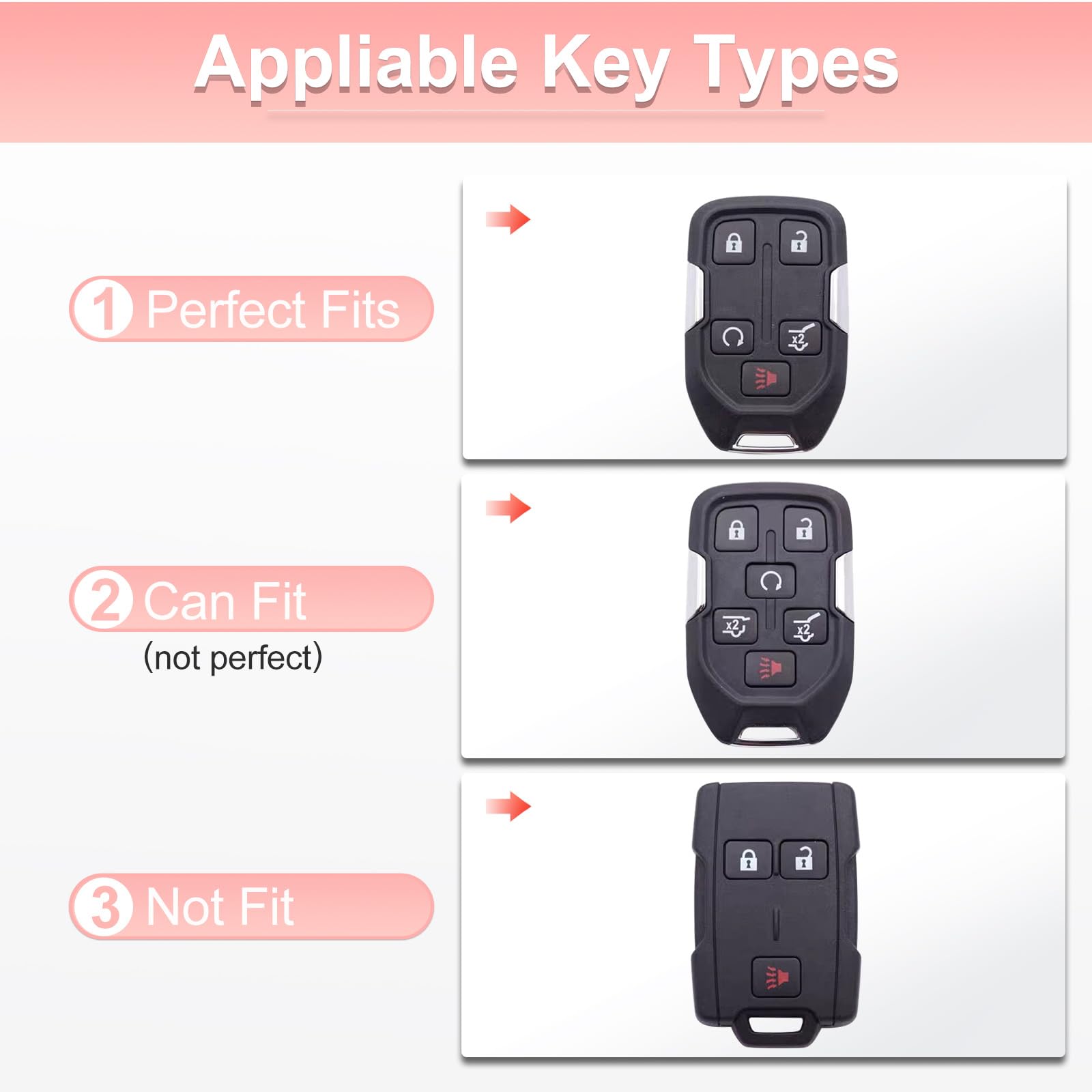 Pangpai Pink Car Accessories 3 Pcs For Chevy Gmc Silverado Sierra 1500 2500Hd 3500Hd Terrain Acadia 5 Buttons Key Fob Cover With