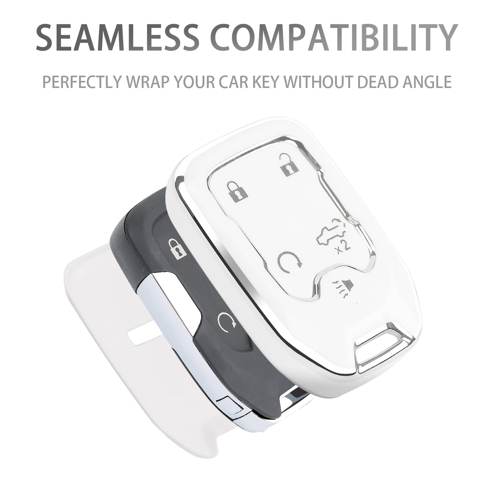 COGEEK Key Fob Cover with Bling Lanyard, Compatible with 2019 2020 2021 2022 1500 2500HD 3500HD Terrain Acadia 5 Buttons Smart K