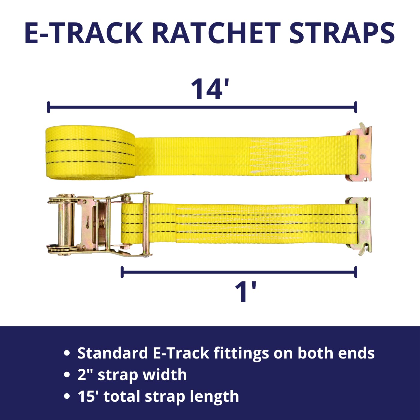 Cargo Control 8 Pack E-Track Ratchet Straps 2" x 15' Yellow Polyester 4400 lbs Model 84400215E