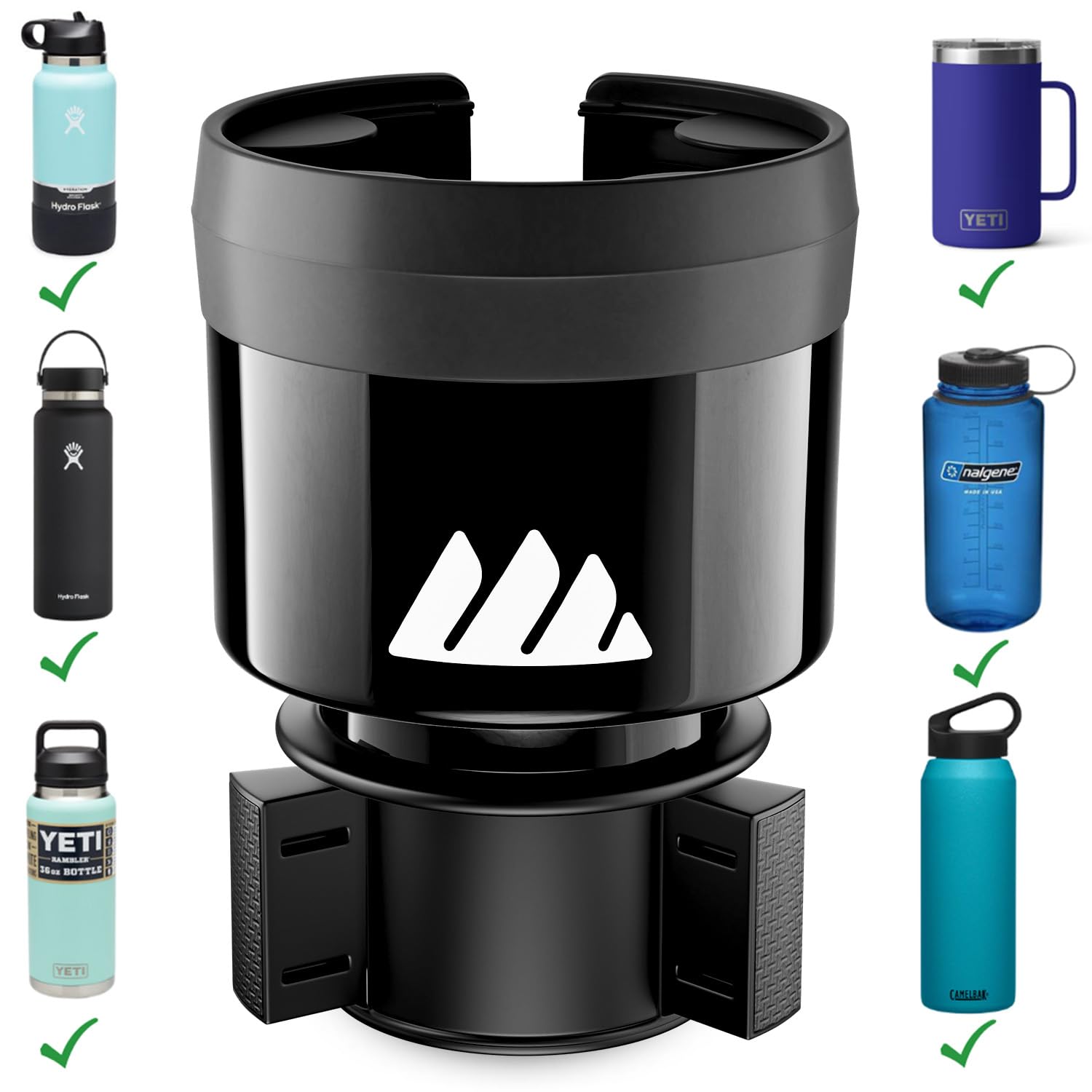 Integral Hydro Expander - Car Cup Holder Expander Organizer with Adjustable Base - Rubber Tabs Hold Most 32 - 40 oz Bottles and 