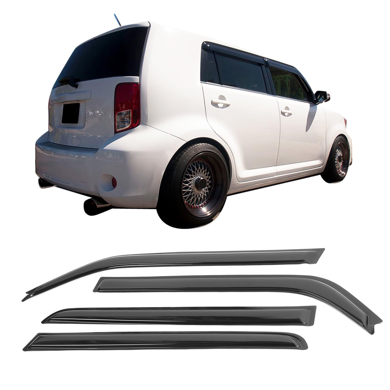 Window Visor Deflector Compatible with 2008-2015 Scion Xb, Slim Tinted Acrylic Resistant Shield Cover Wind Sun Rain Guard by IKO