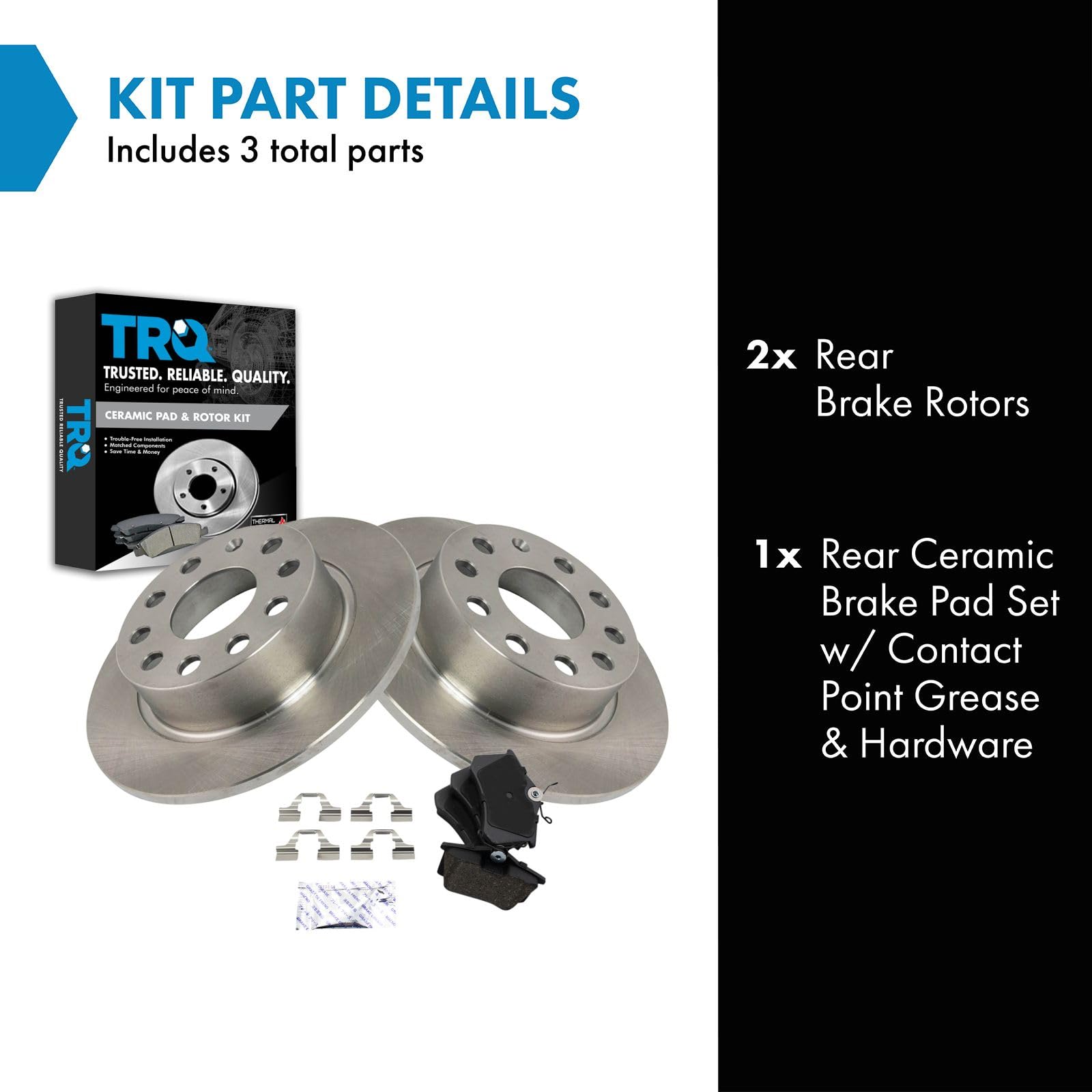 TRQ Rear Brake Pad & Rotor Kit Brake Pads Brake Rotor Ceramic Compatible with 2010-2013 Audi A3 2013-2019 Volkswagen Beetle 2011
