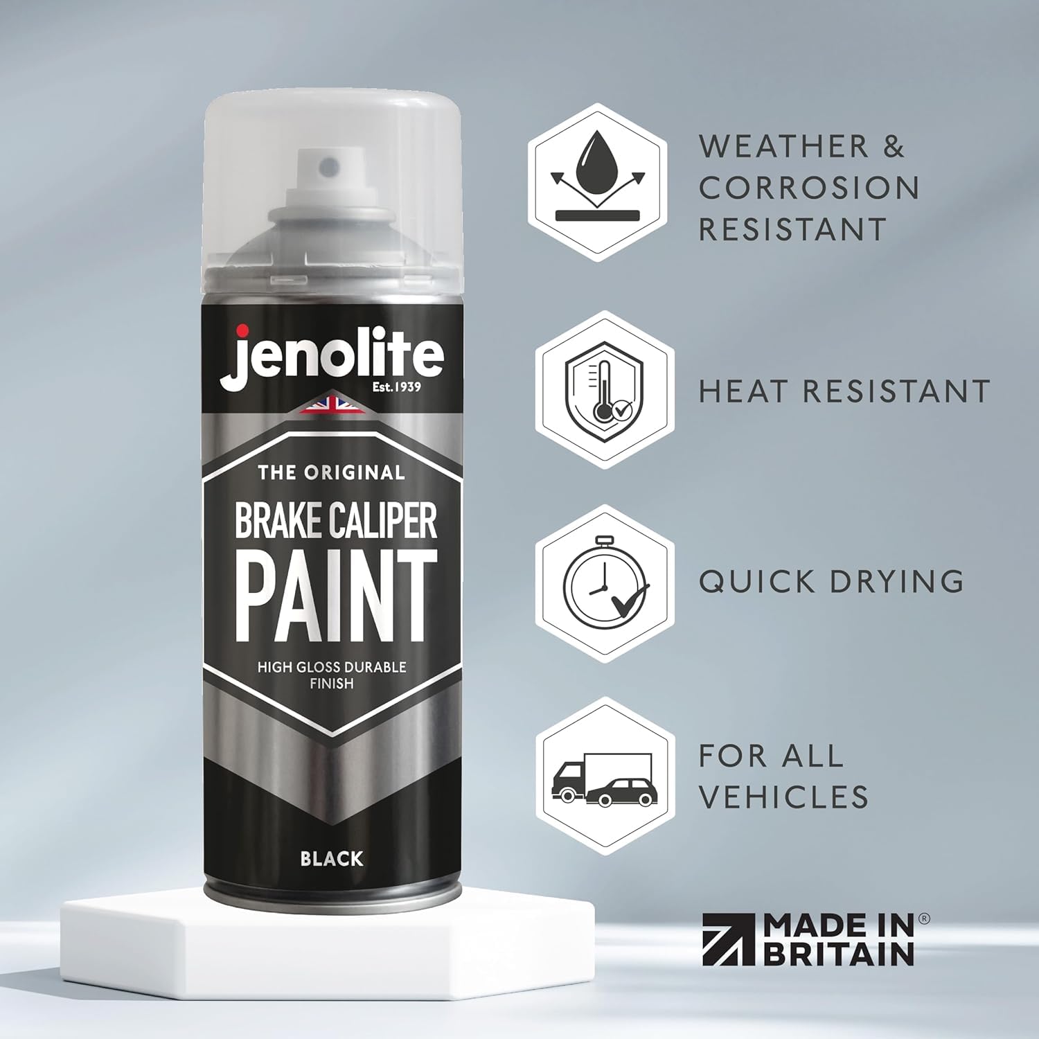 Jenolite Brake Caliper Paint | Black | Restore & Transform Car Brake Calipers | Ral 9005 | 400Ml (13.5Fl Oz)
