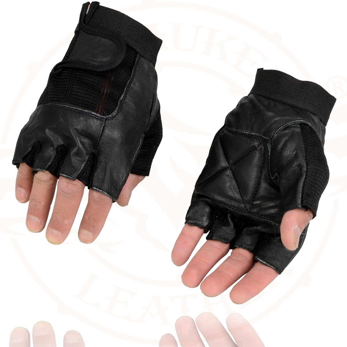 Milwaukee Leather Sh217 Men'S Black Leather Gel Padded Palm Fingerless Motorcycle Hand Gloves W/Breathable Mesh Material - X-Lar