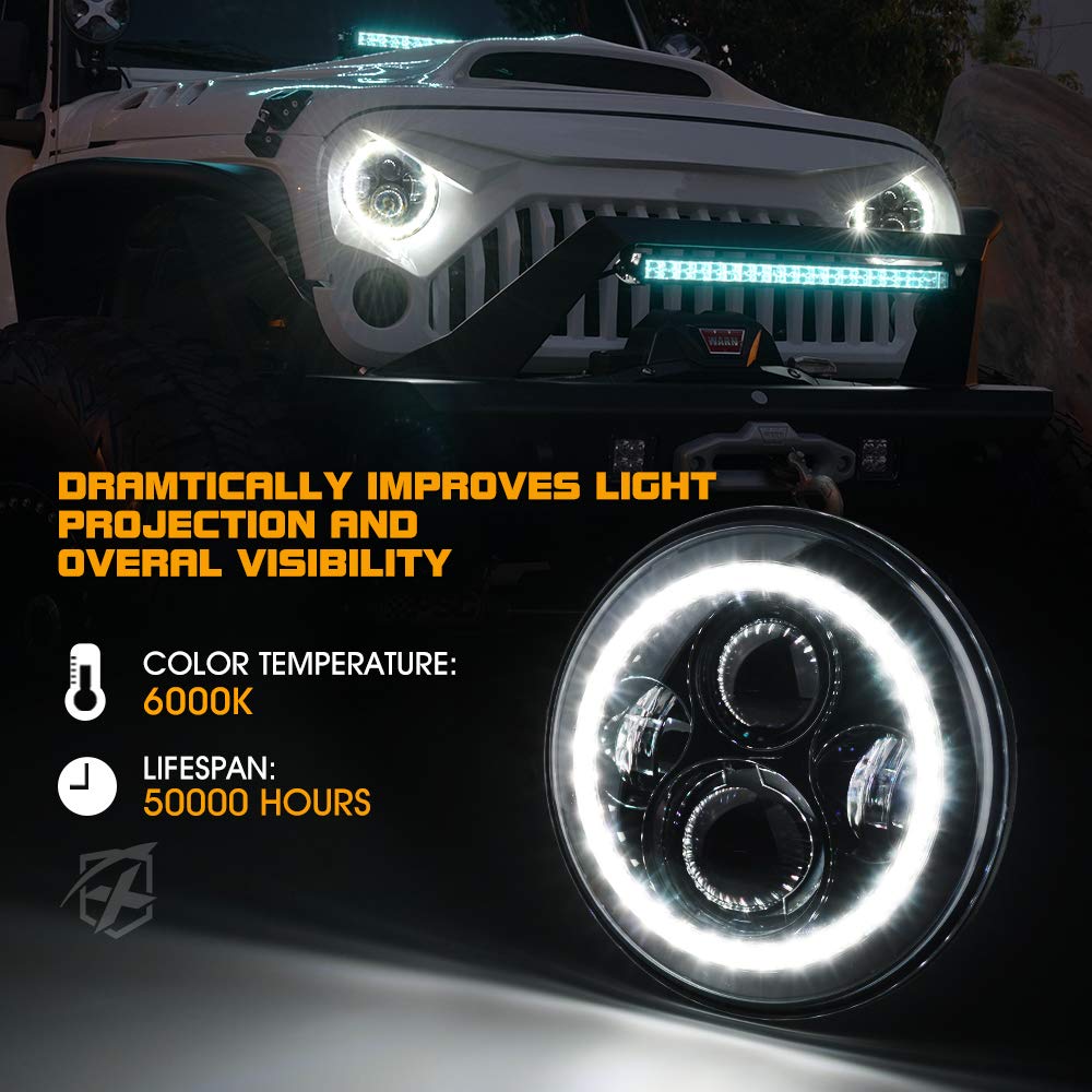 Xprite Led Headlights W/Hi&Lo Beam And Turn Signal Light, Drl Halo Ring Headlamp Compatible With Jeep Wrangler Jk Tj Lj 1997-201