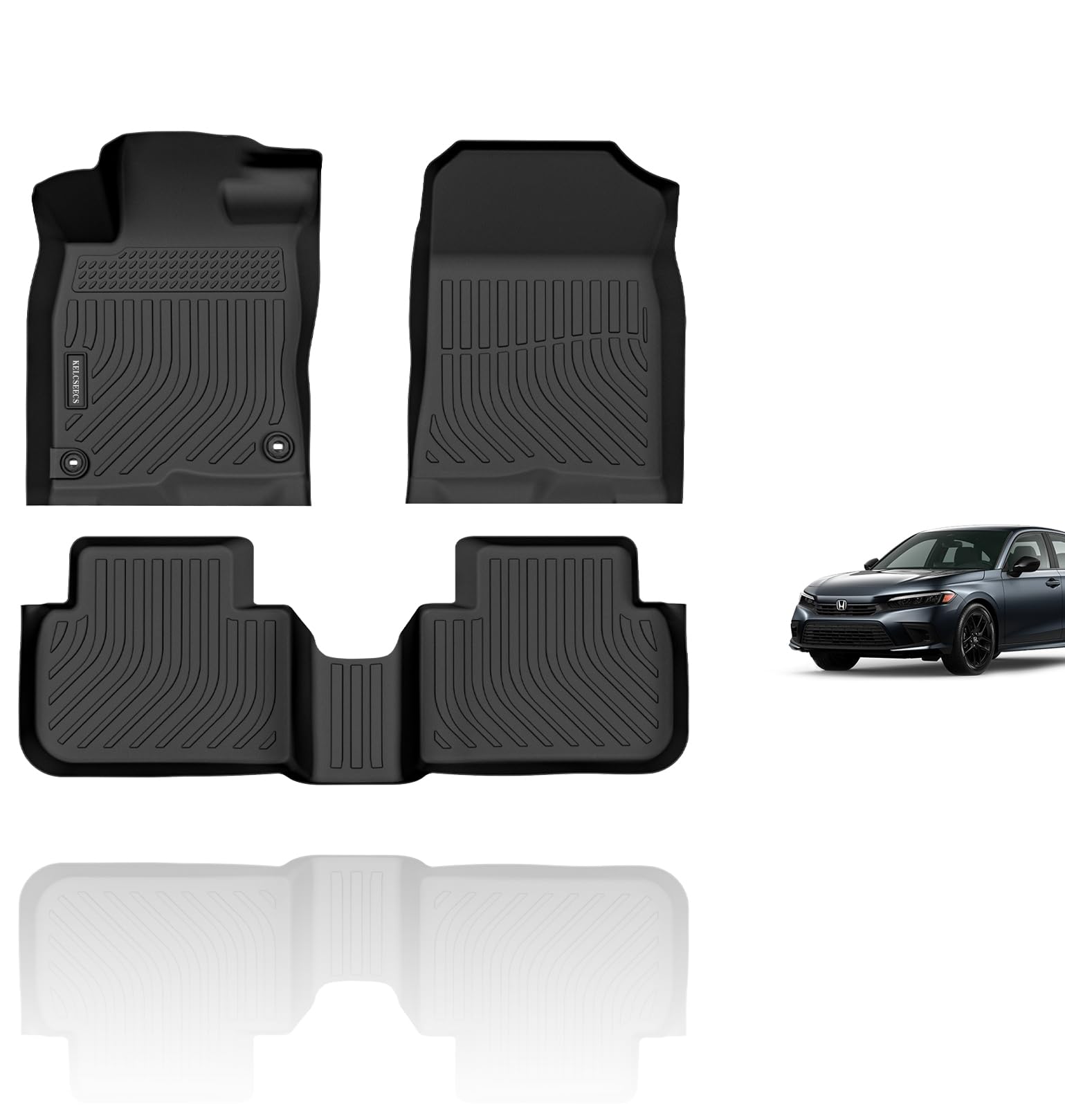 KELCSEECS Floor Mats Fits for Honda Civic 2025 2024 2023 2022 Sedan Hatchback Si Sedan (Include 2nd Row with USB Port) Floor Lin