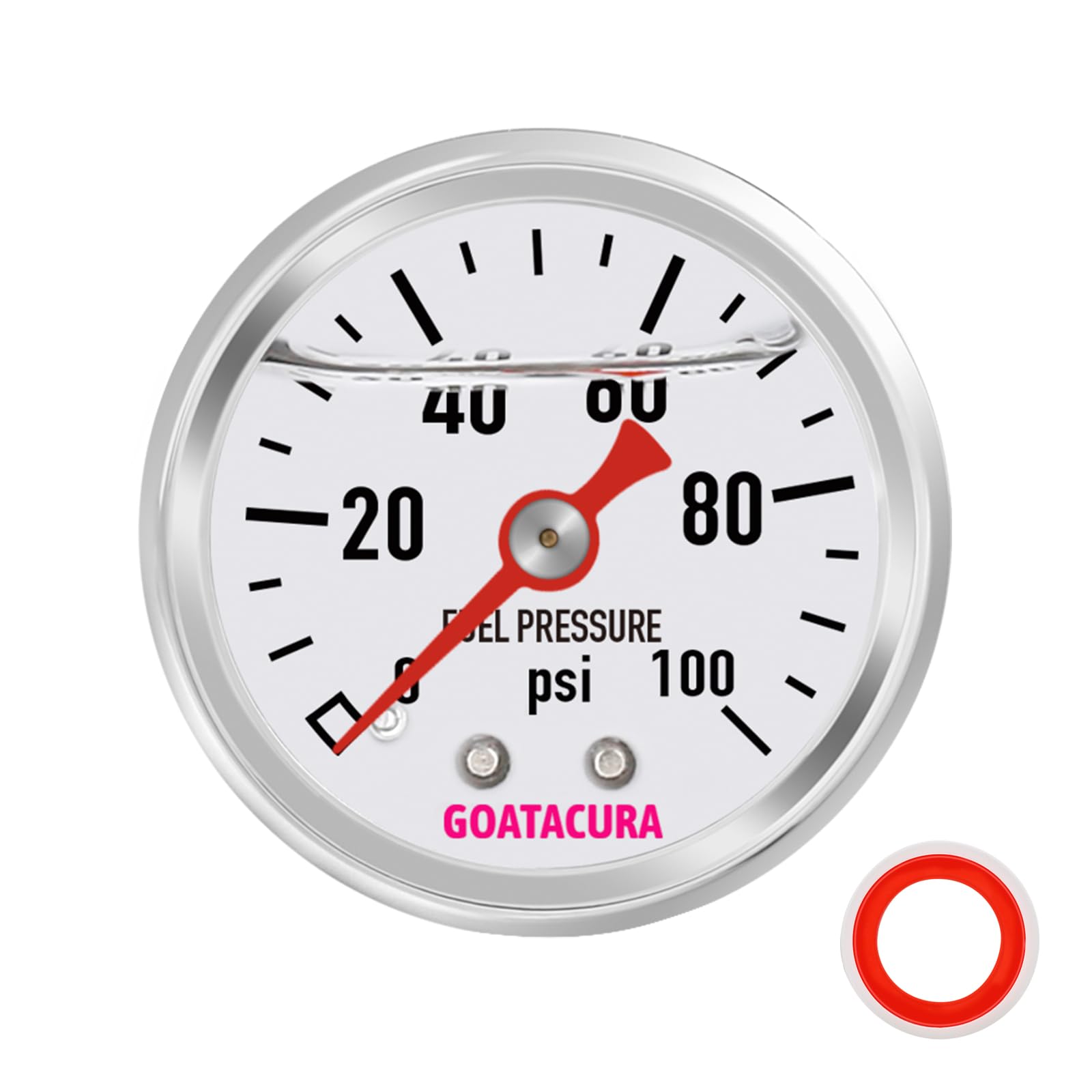 Goatacura 0-100Psi Glycerin Filled Fuel Pressure Gauge, 1-1/2'' Dial Size, 304 Stainless Steel Case, 1/8'' Npt Center Back Mount
