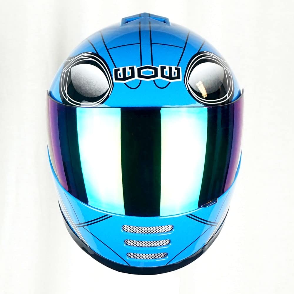 Wow Motorcycle Full Face Helmet Street Bike Bmx Mx Youth Kids Spider Blue